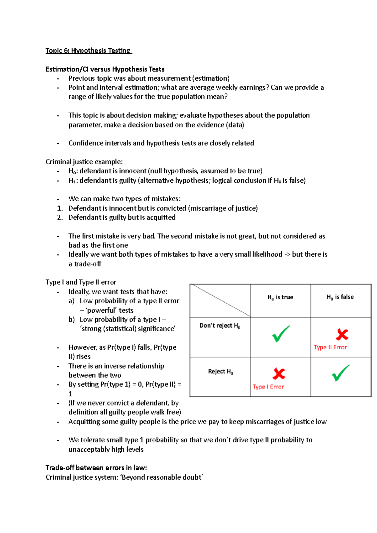 Topic 4 Hypothesis Testing - Topic 6: Hypothesis Tesing Esimaion/CI ...