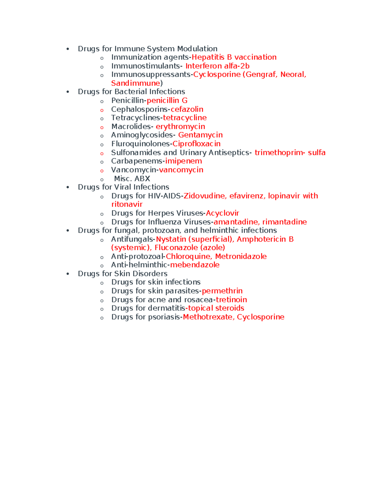 List of medication Class Prototypes - Drugs for Immune System ...