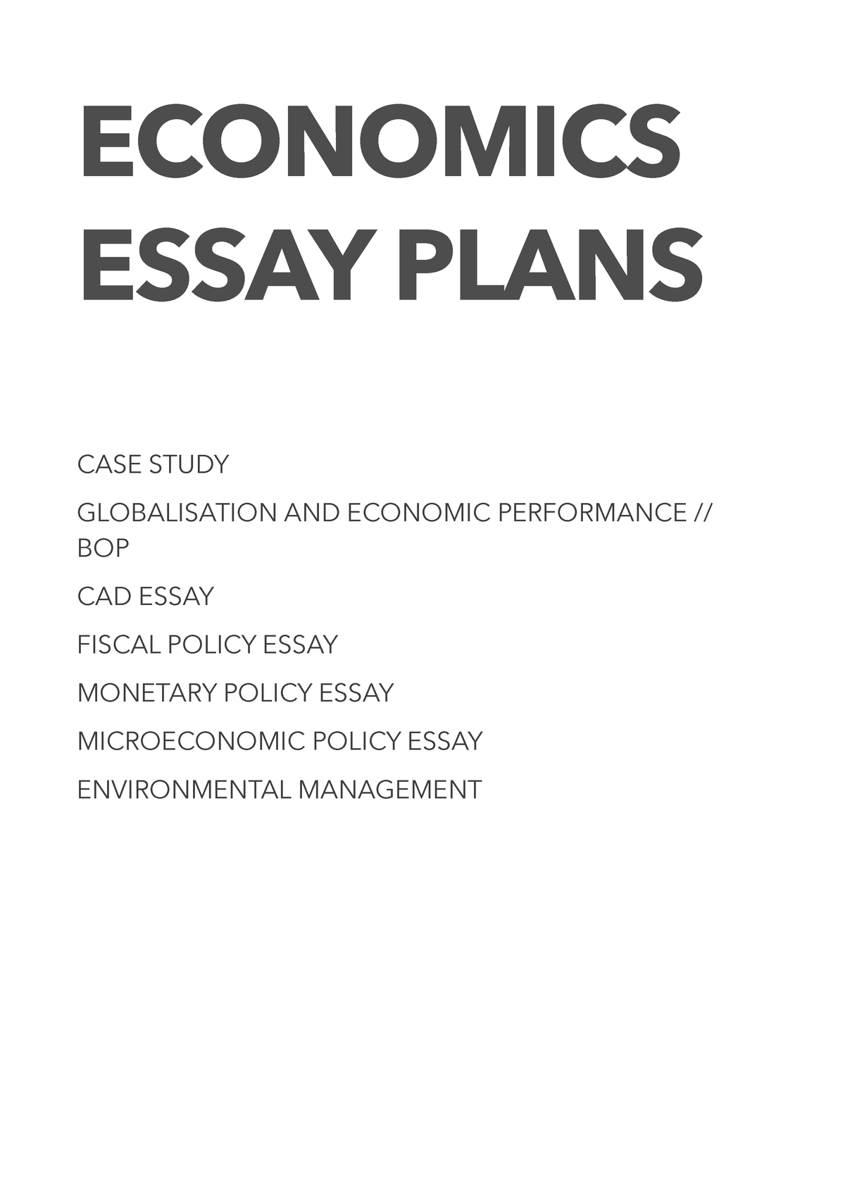 ib economics essay plans
