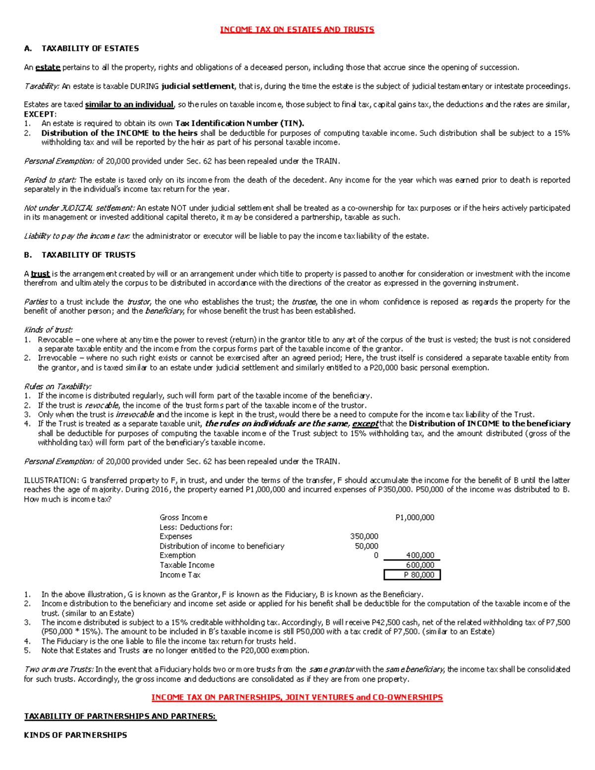 TAX- Income Tax On Estates And Trust - INCOME TAX ON ESTATES AND TRUSTS ...