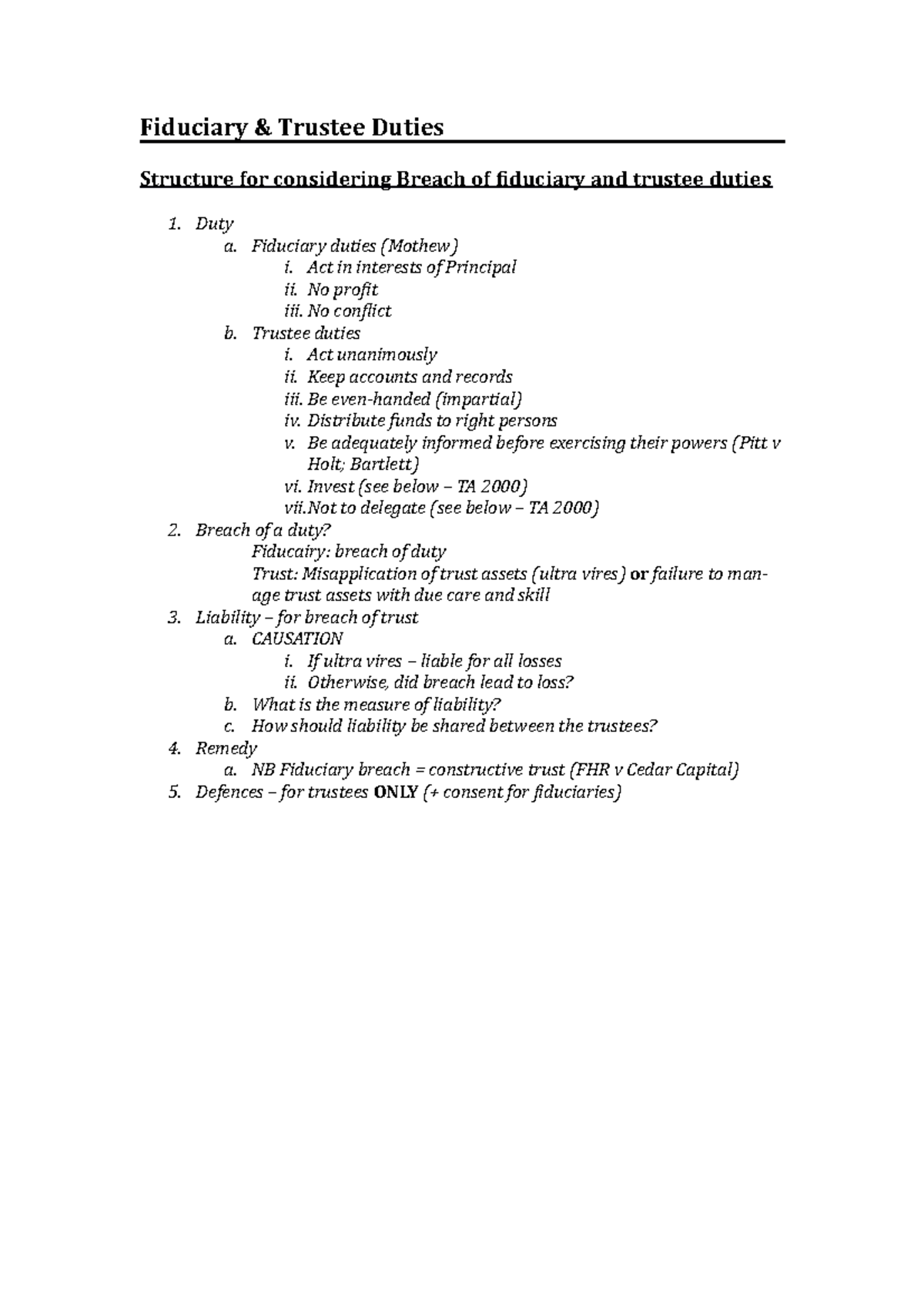 Equity and Trust W6 (BPP) - Fiduciary & Trustee Duties Structure for ...
