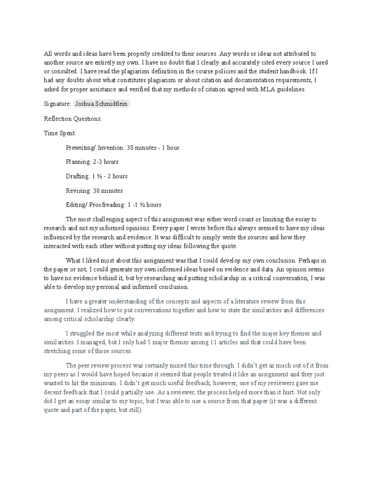 Writing Process Review - Lit Review - All words and ideas have been ...