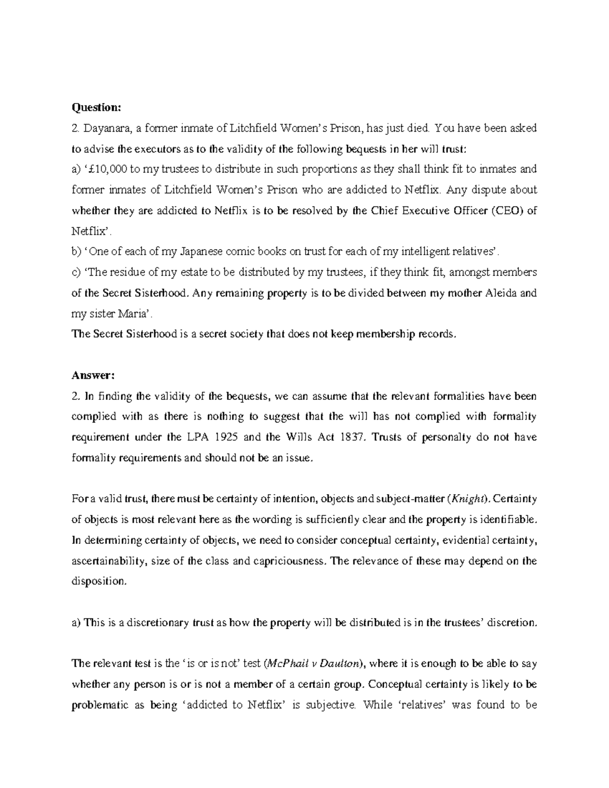 CL6331 A summative problem question answer Question 2. Dayanara, a