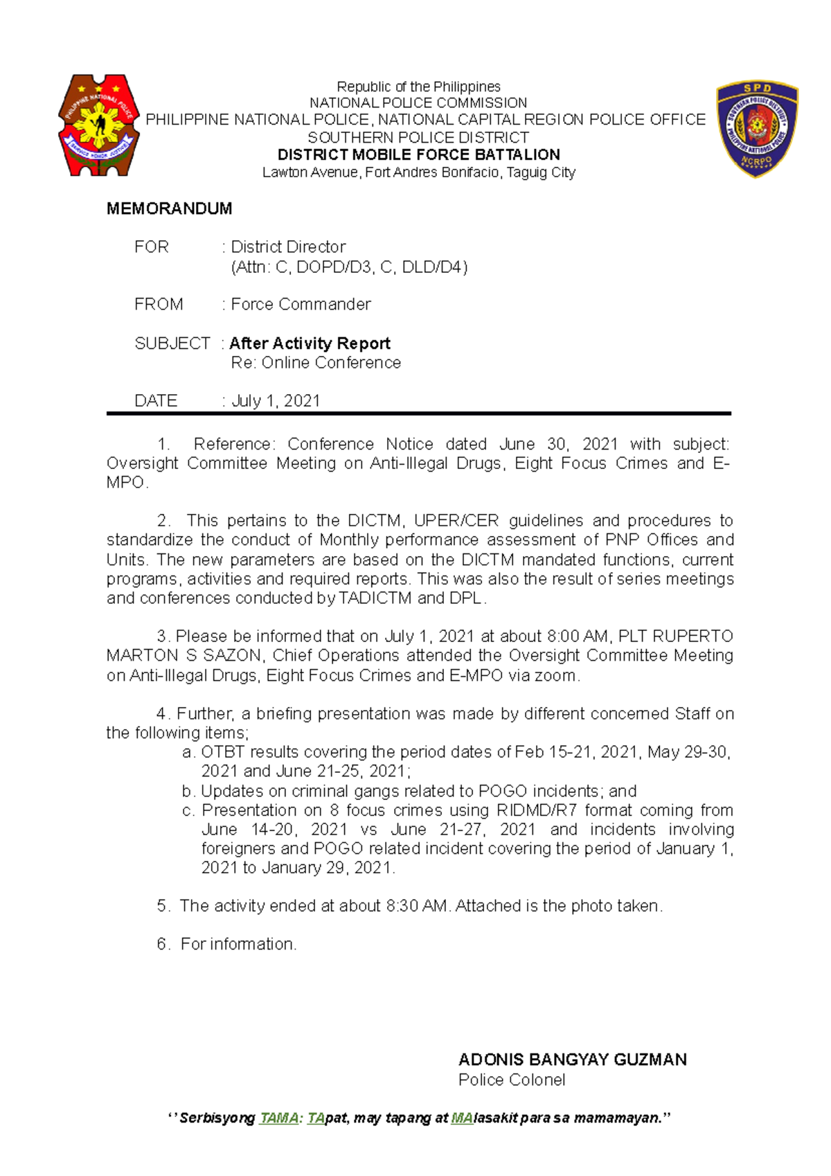 AAROversight Committee Meeting on Anti Illegal Drugs EMPO July 1, 2021