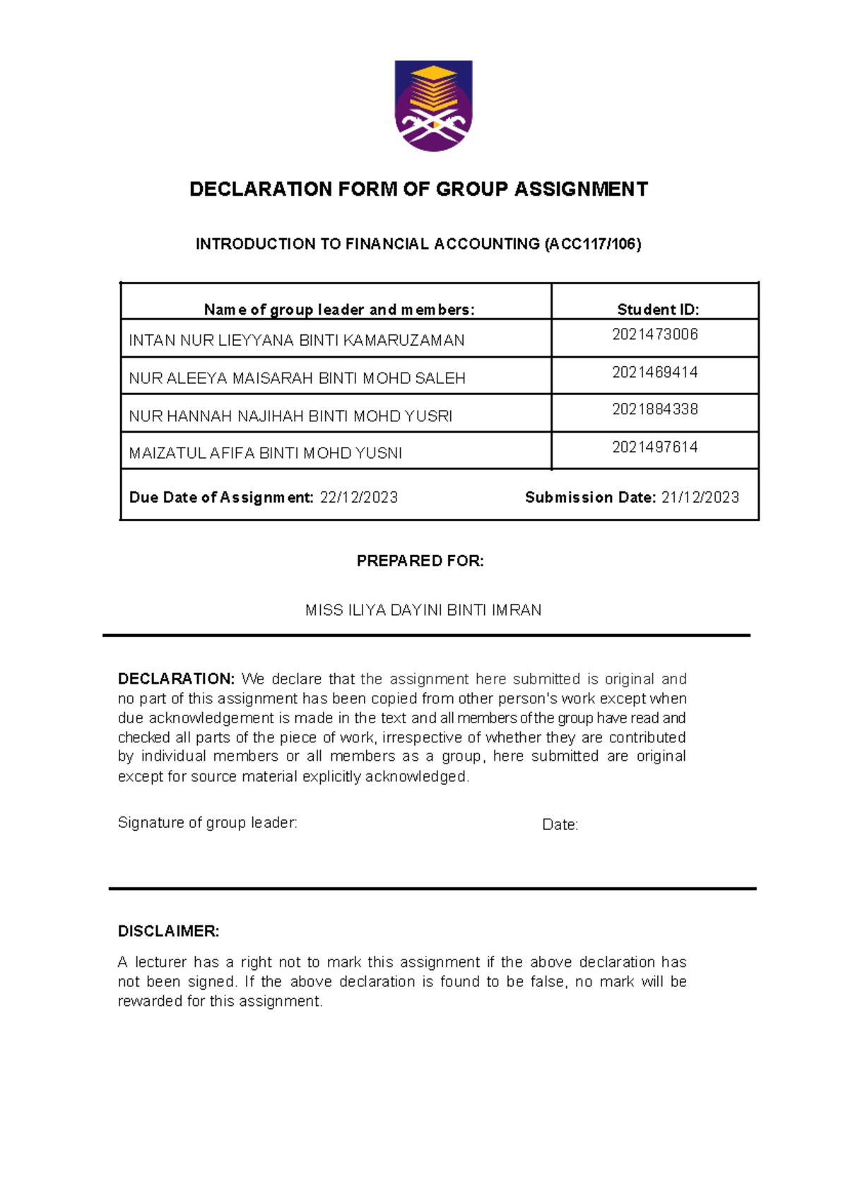 acc106 group assignment