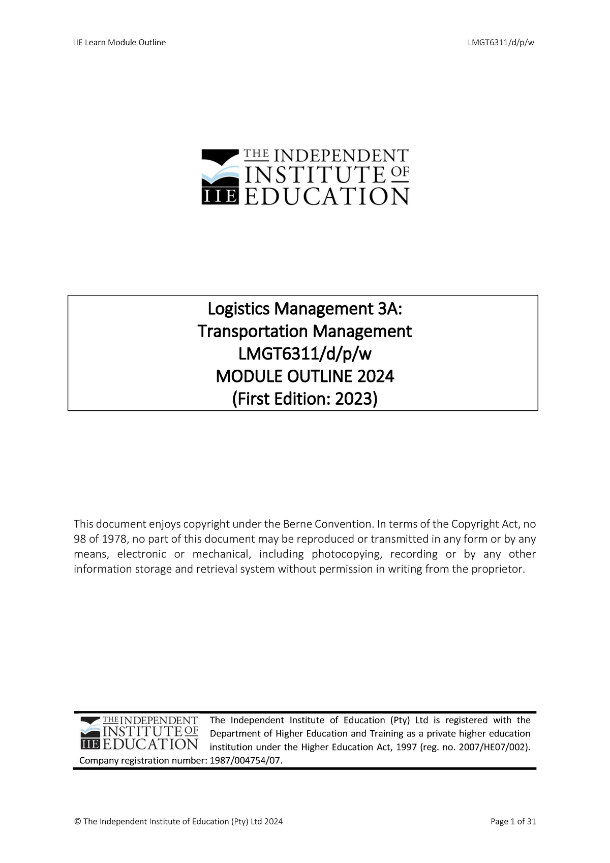 LMGT6311 MO - Notes for studying - Logistics Management 3A ...