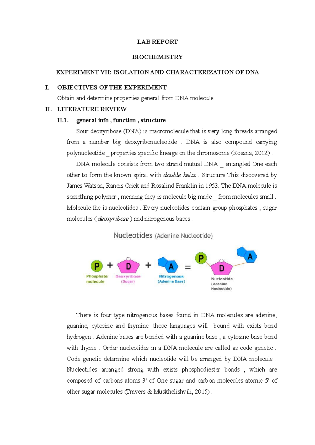 Isolation AND Characterization OF DNA literature review LAB REPORT BIOCHEMISTRY EXPERIMENT VII