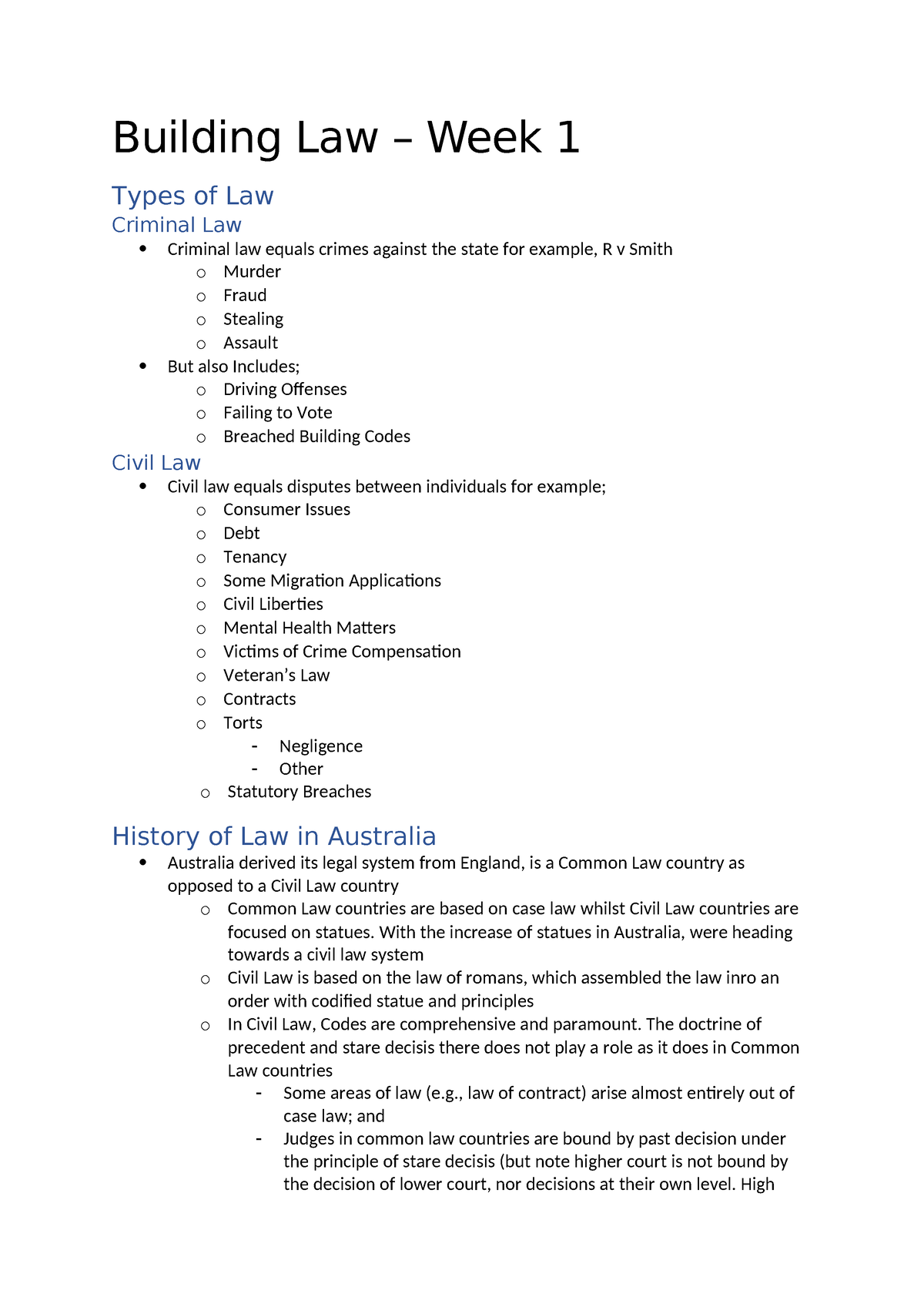 Building Law - Week 1 - Lecture Notes - Building Law – Week 1 Types of ...