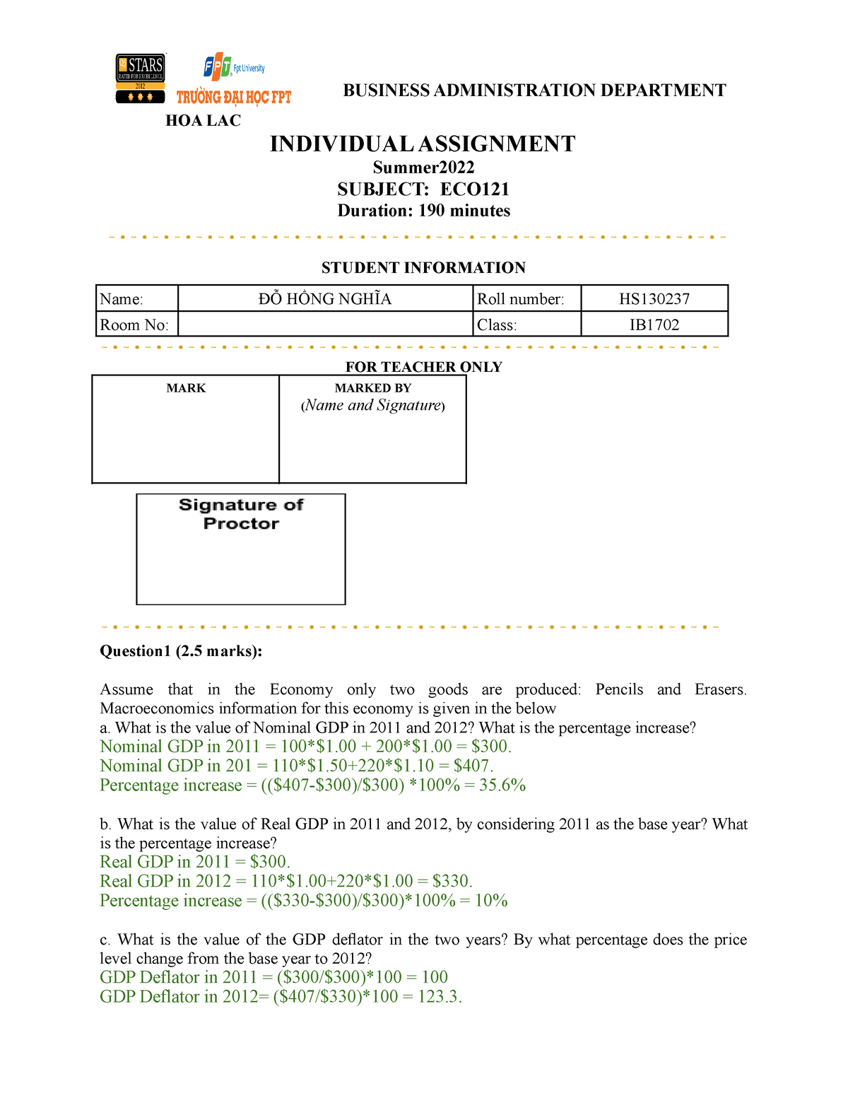 ECO121 Test-02 Individual-assignment-02 - HOA LAC BUSINESS ...