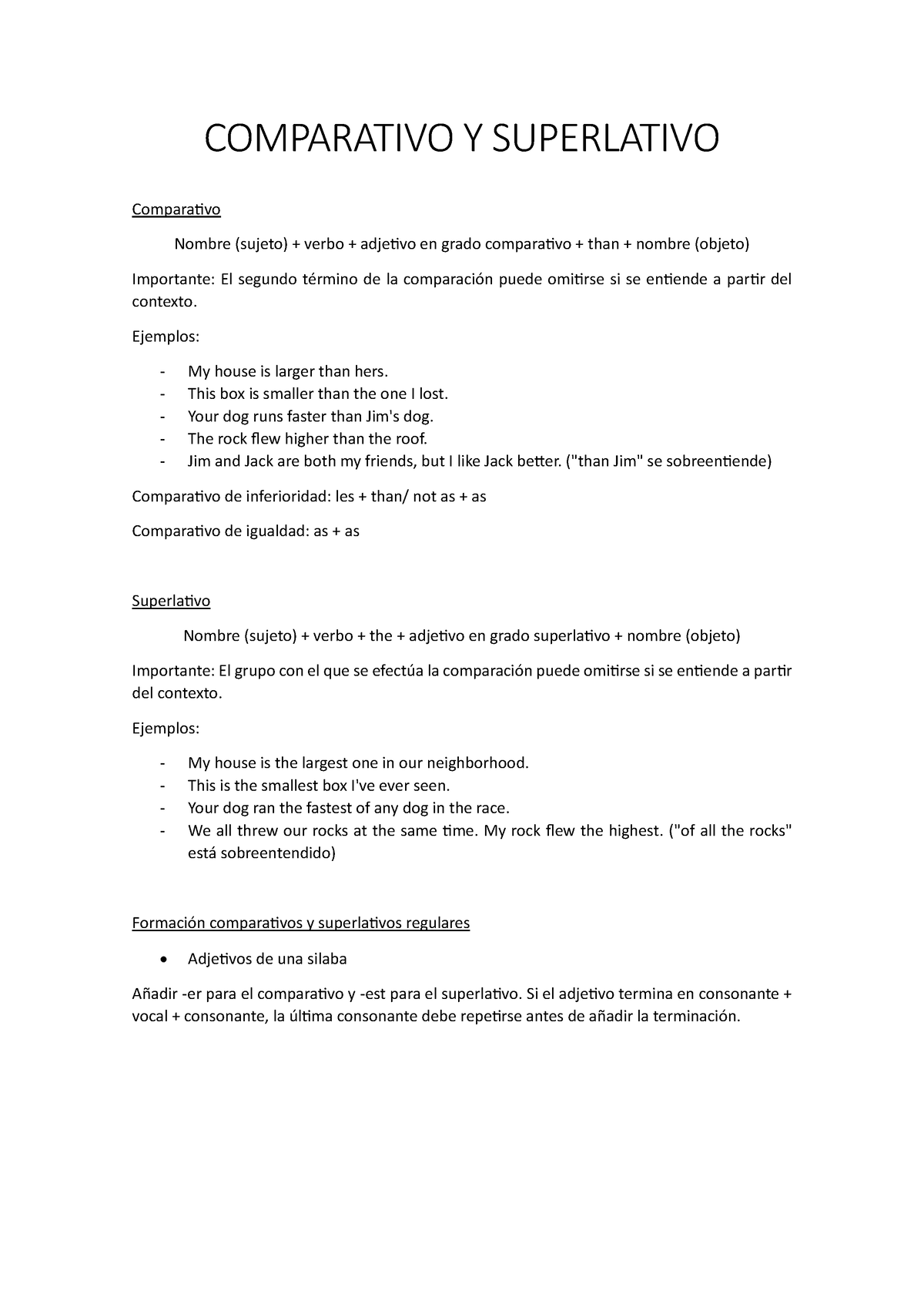 Comparativos y superlativos COMPARATIVO Y SUPERLATIVO Comparativo