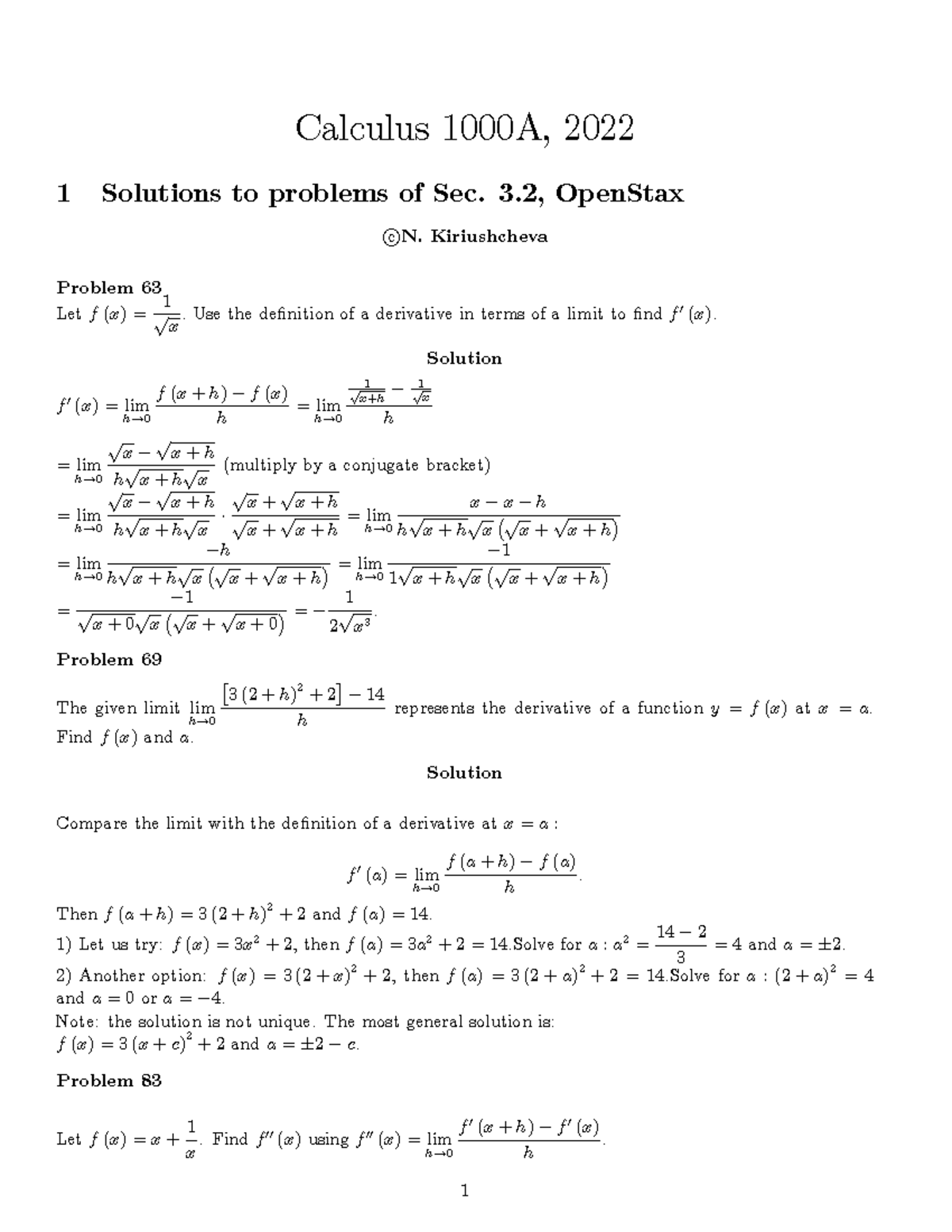 Sec3 2 problems updated - Calculus 1000A, 2022 1 Solutions to problems ...