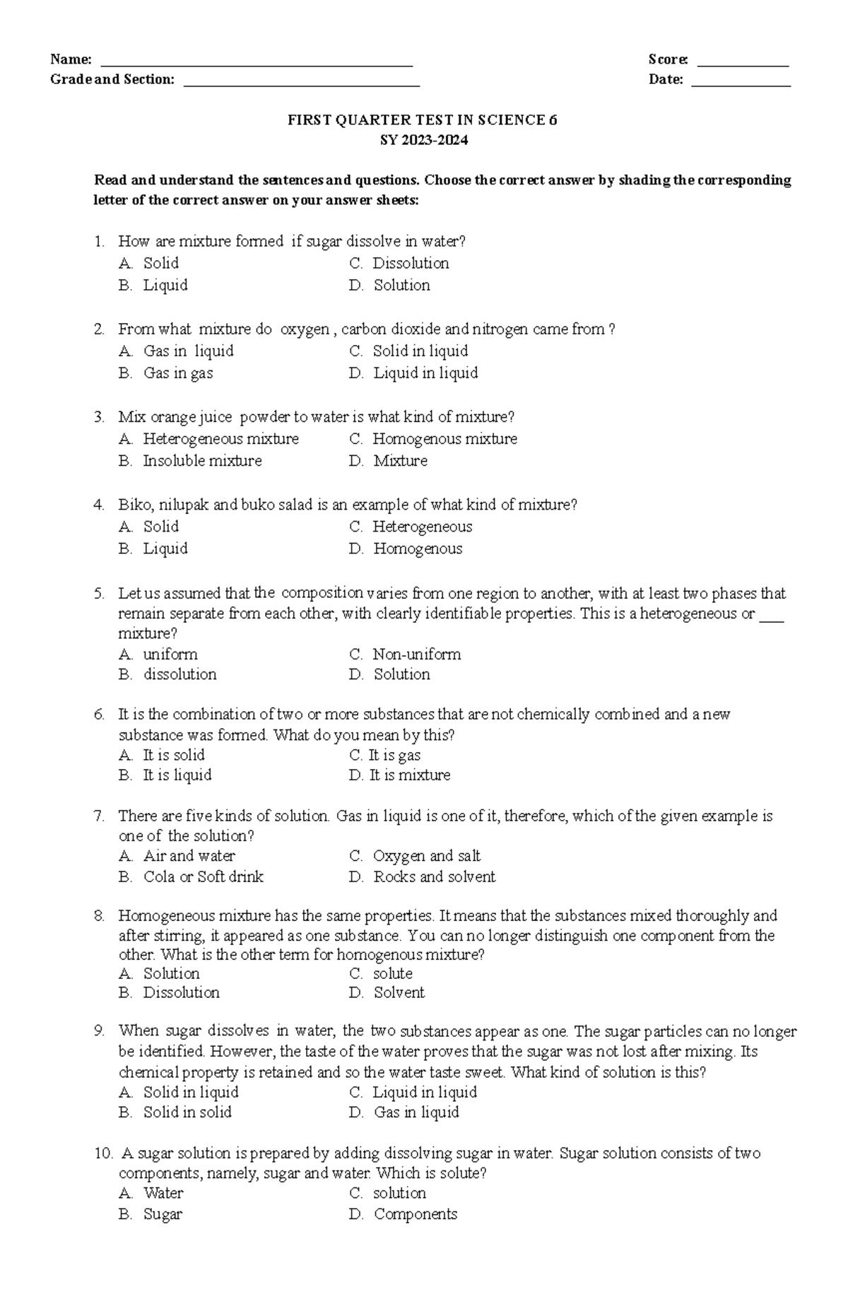 PT Science 6 Q1 - mine - Name ...