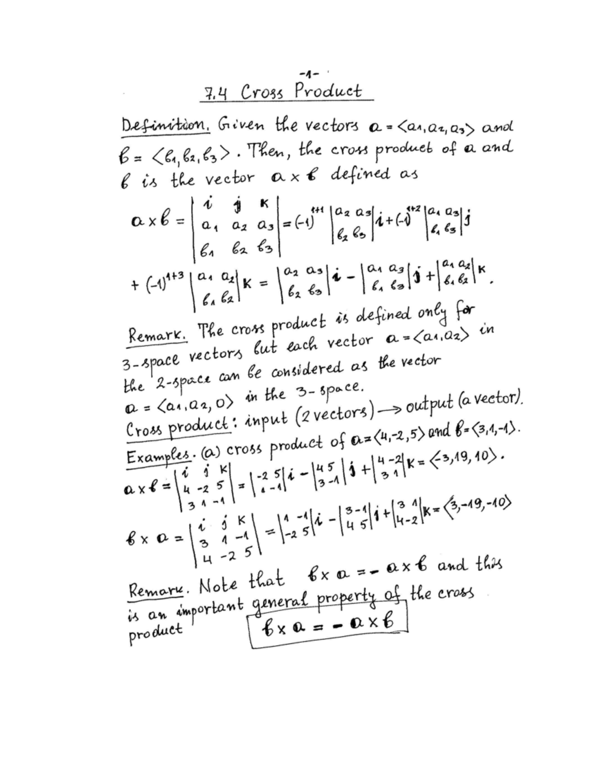 7.4 Cross Product notes - ENGR 233 - StuDocu