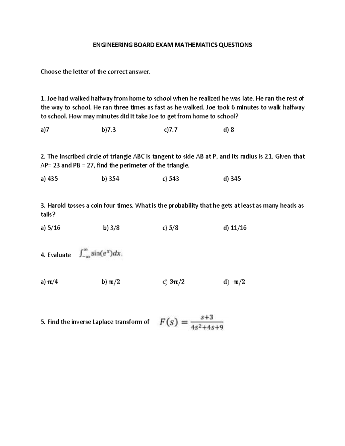 Engineering board exam with answer key ENGINEERING BOARD EXAM