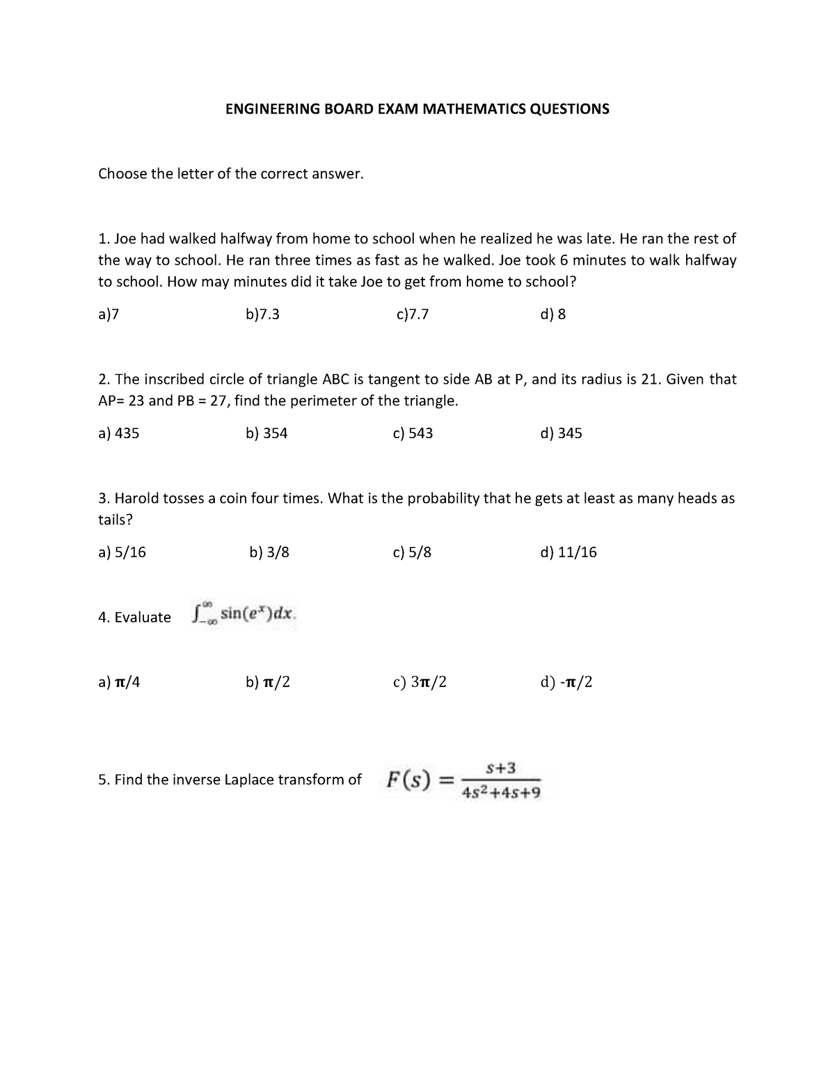 Engineering Board Exam With Answer Key ENGINEERING BOARD EXAM 