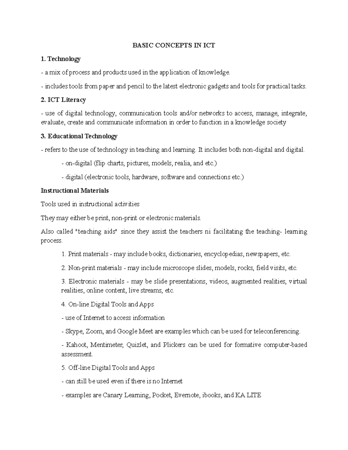 Technology for teaching and Learning 1 - BASIC CONCEPTS IN ICT ...
