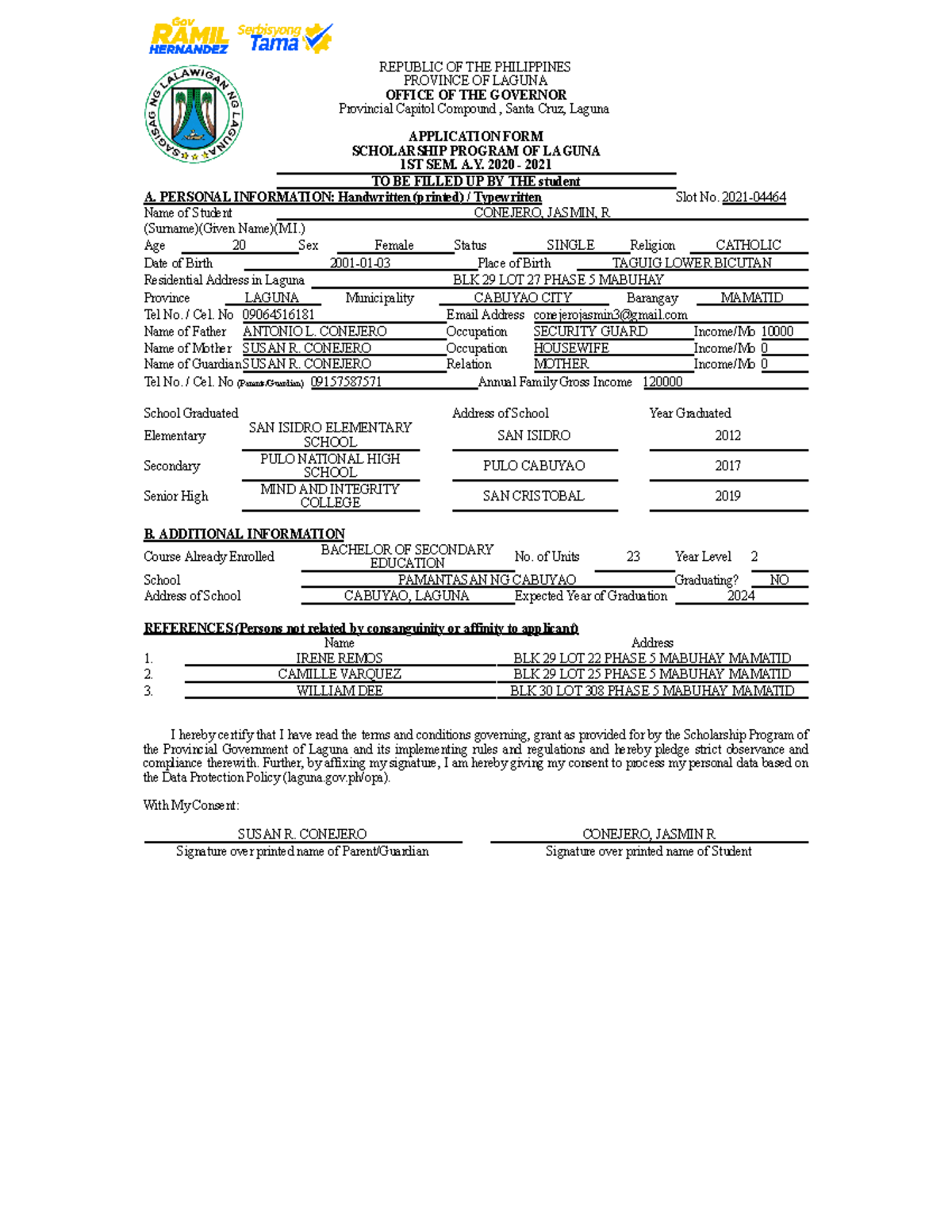 Application Form - REPUBLIC OF THE PHILIPPINES PROVINCE OF LAGUNA ...