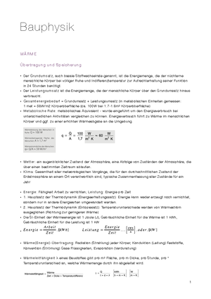 Bauphysik Formelsammlung - Bauphysik 1 - Studocu