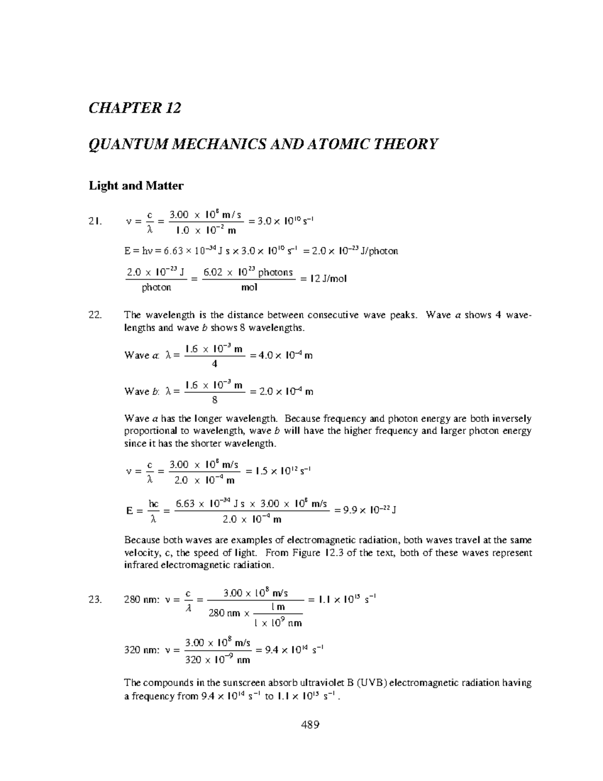 Chapter 12 Solutions - 489 CHAPTER 12 QUANTUM MECHANICS AND ATOMIC ...