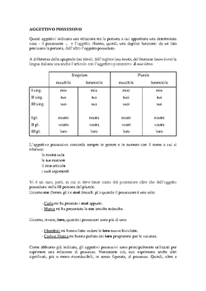 1 Ripasso Aggettivi Possessivi Studocu