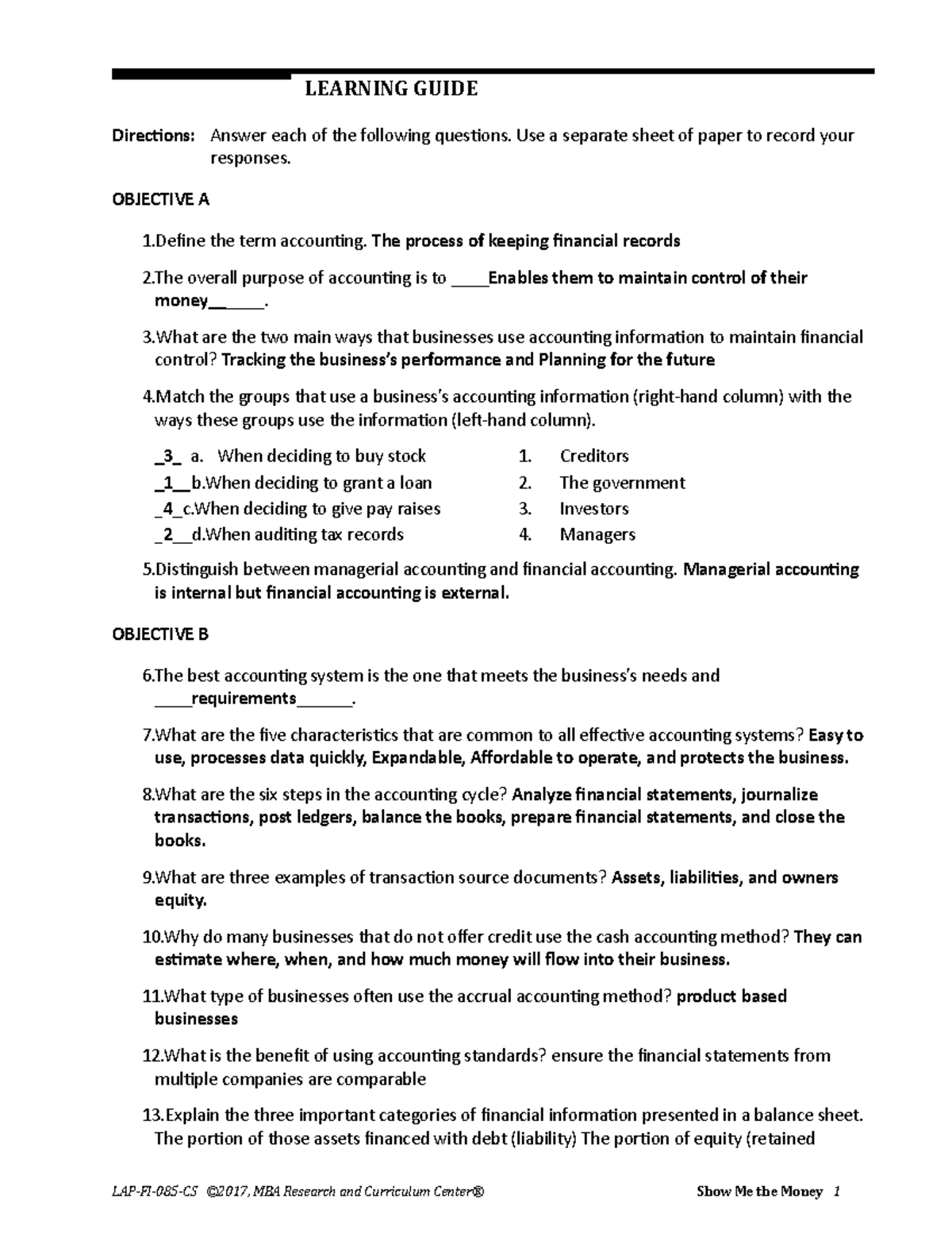 Copy of EOC Unit 4 Review LEARNING GUIDE Directions Answer each of