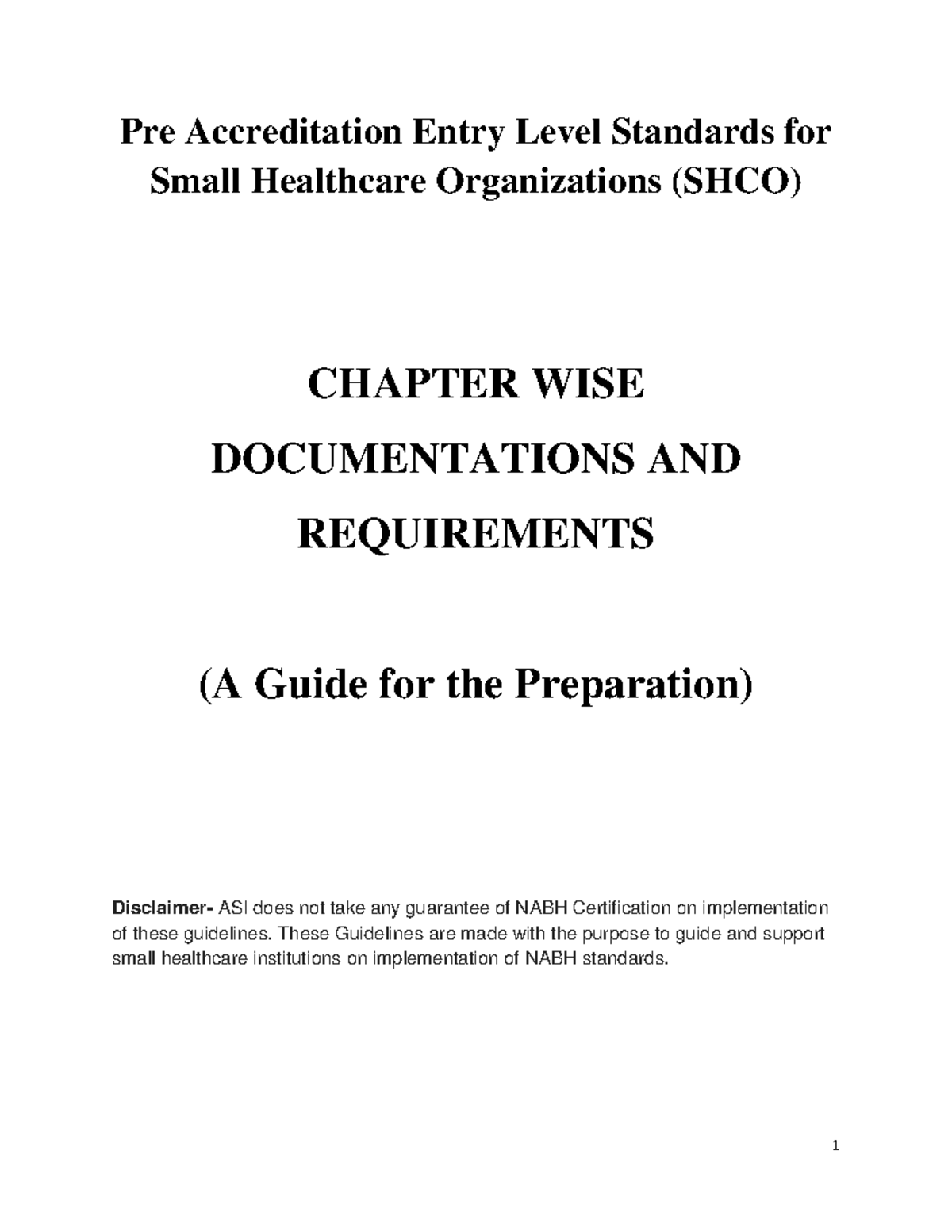 Chapterwise Documentation Nabh 2021 - Pre Accreditation Entry Level ...