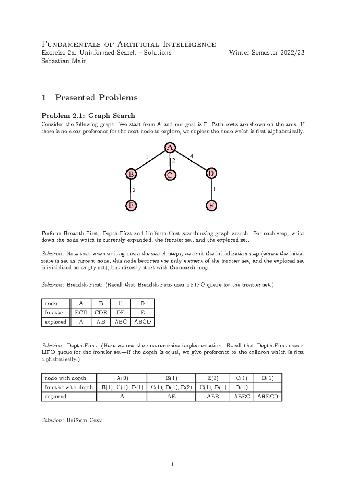 Exercise 2a solutions - Übung solution - Fundamentals of Artificial ...