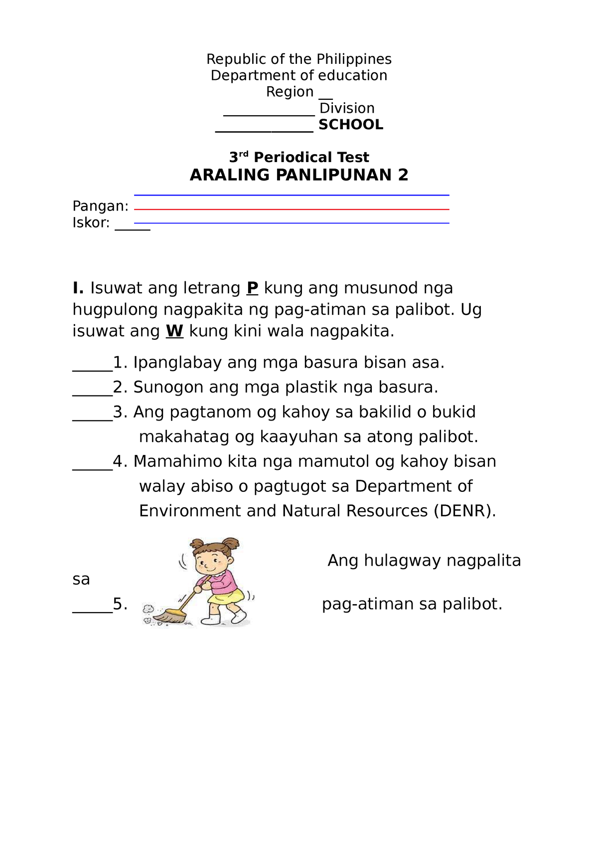 Ap2 3rd Pt Araling Panlipunan Grade 1 Republic Of The Philippines Department Of Education 3782
