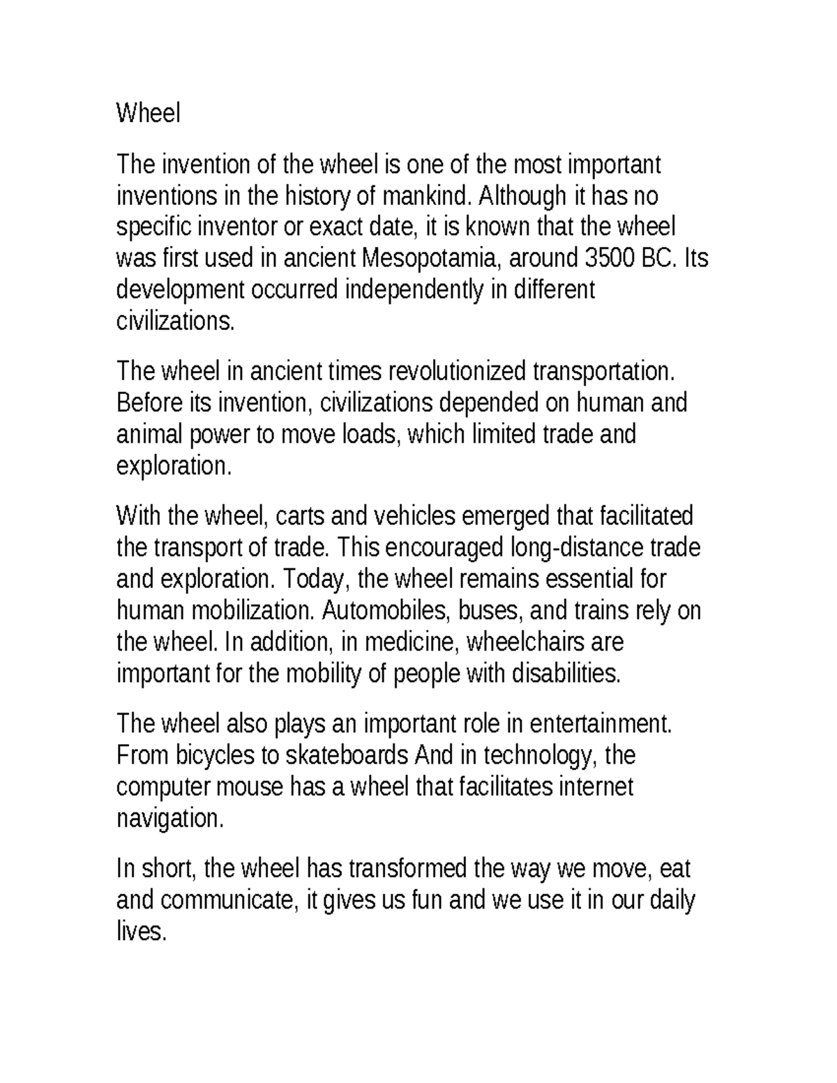 Rueda 2 - Wheel The invention of the wheel is one of the most important ...