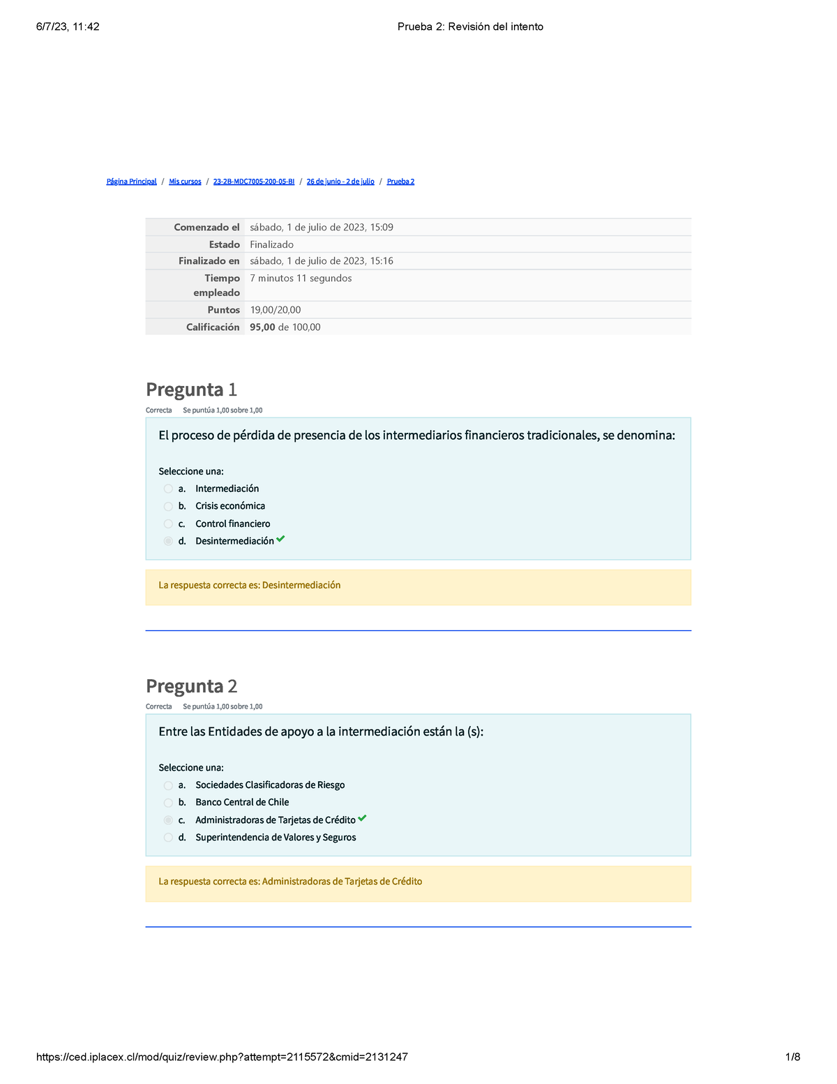 Prueba 2 Mercado Capitales - Página Principal / Mis Cursos / 23-2B ...