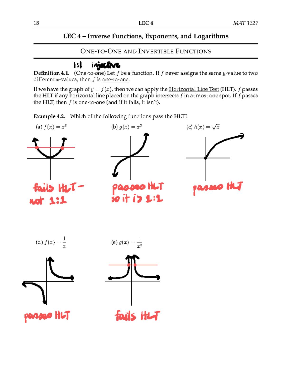 MAT 1327 Lecture 4 Filled - 18 LEC 4 MAT 1327 LEC 4 – Inverse Functions ...