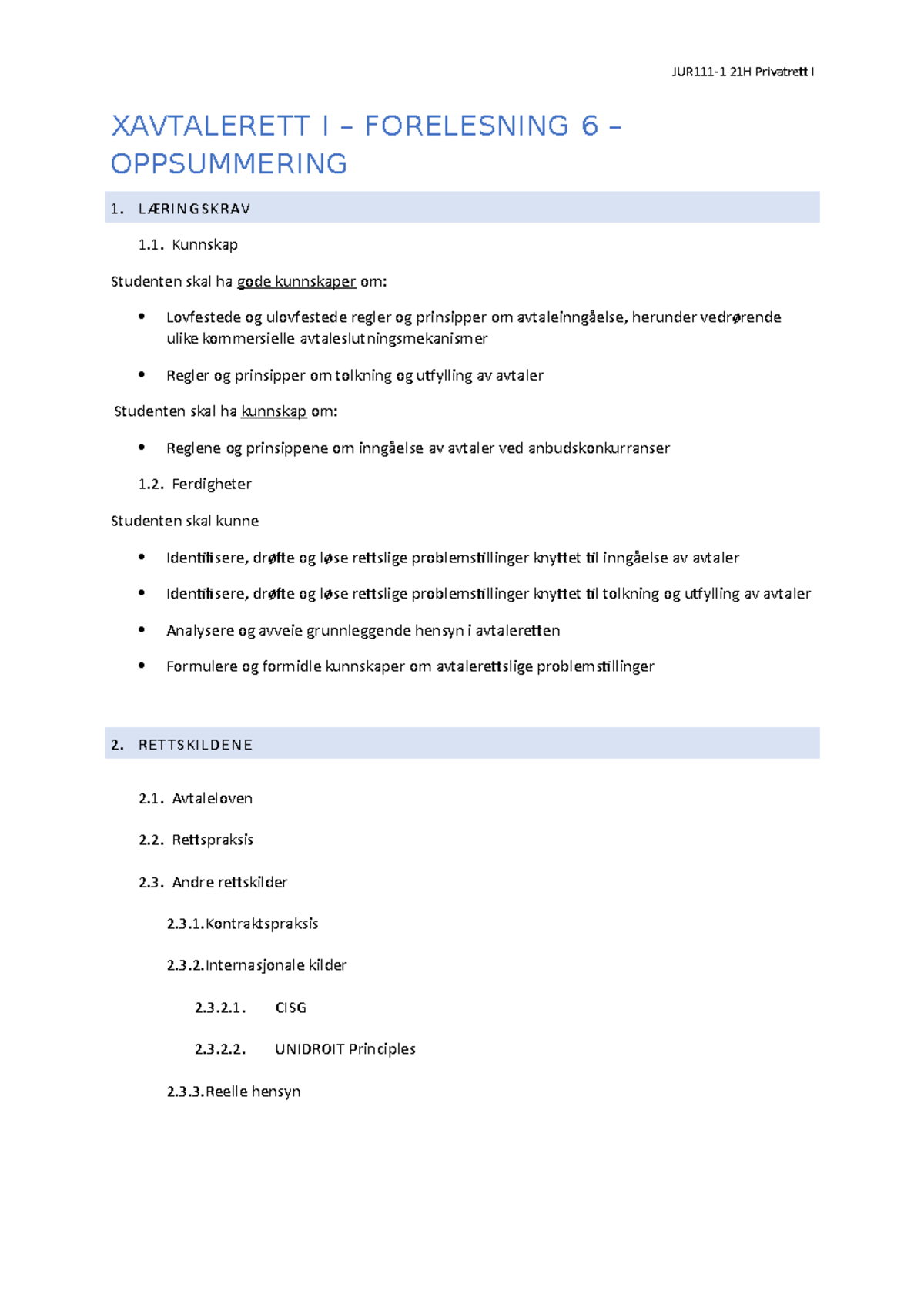 Avtalerett I - Forelesning 6 - XAVTALERETT I – FORELESNING 6 ...