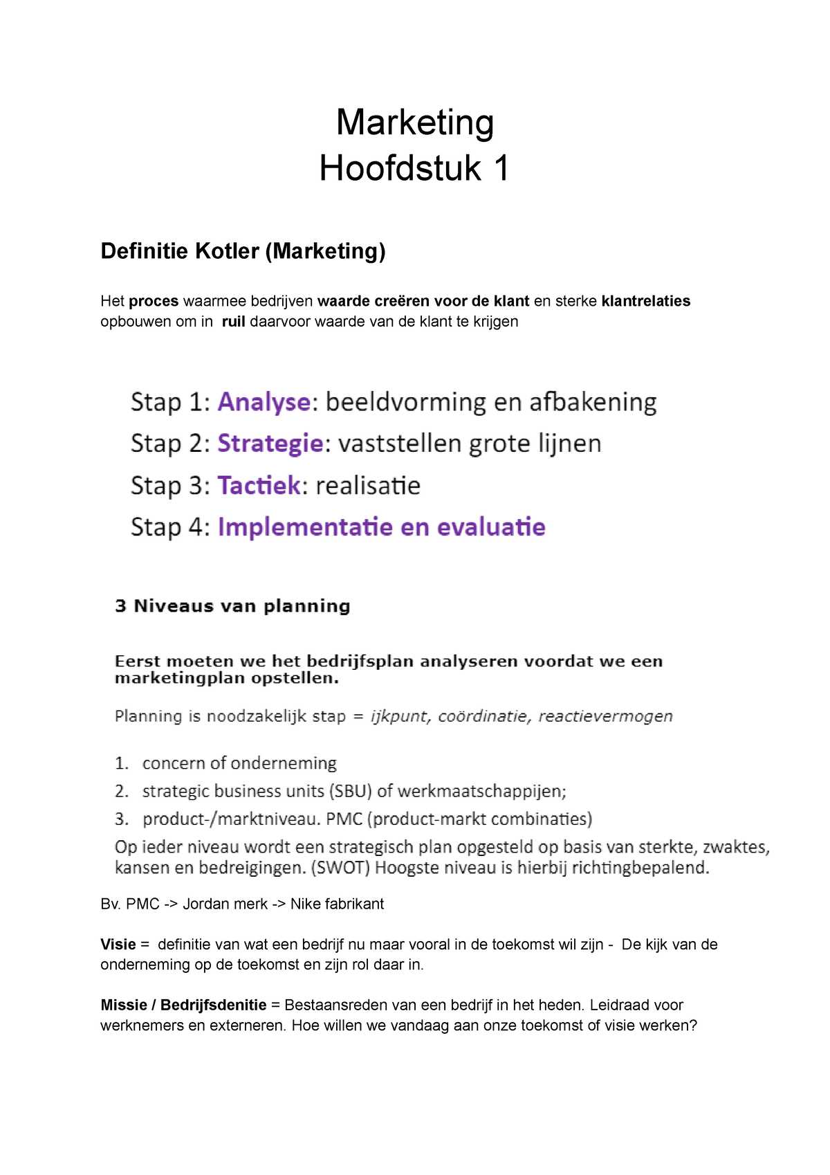 Marketing Samenvatting - Marketing Hoofdstuk 1 Definitie Kotler ...