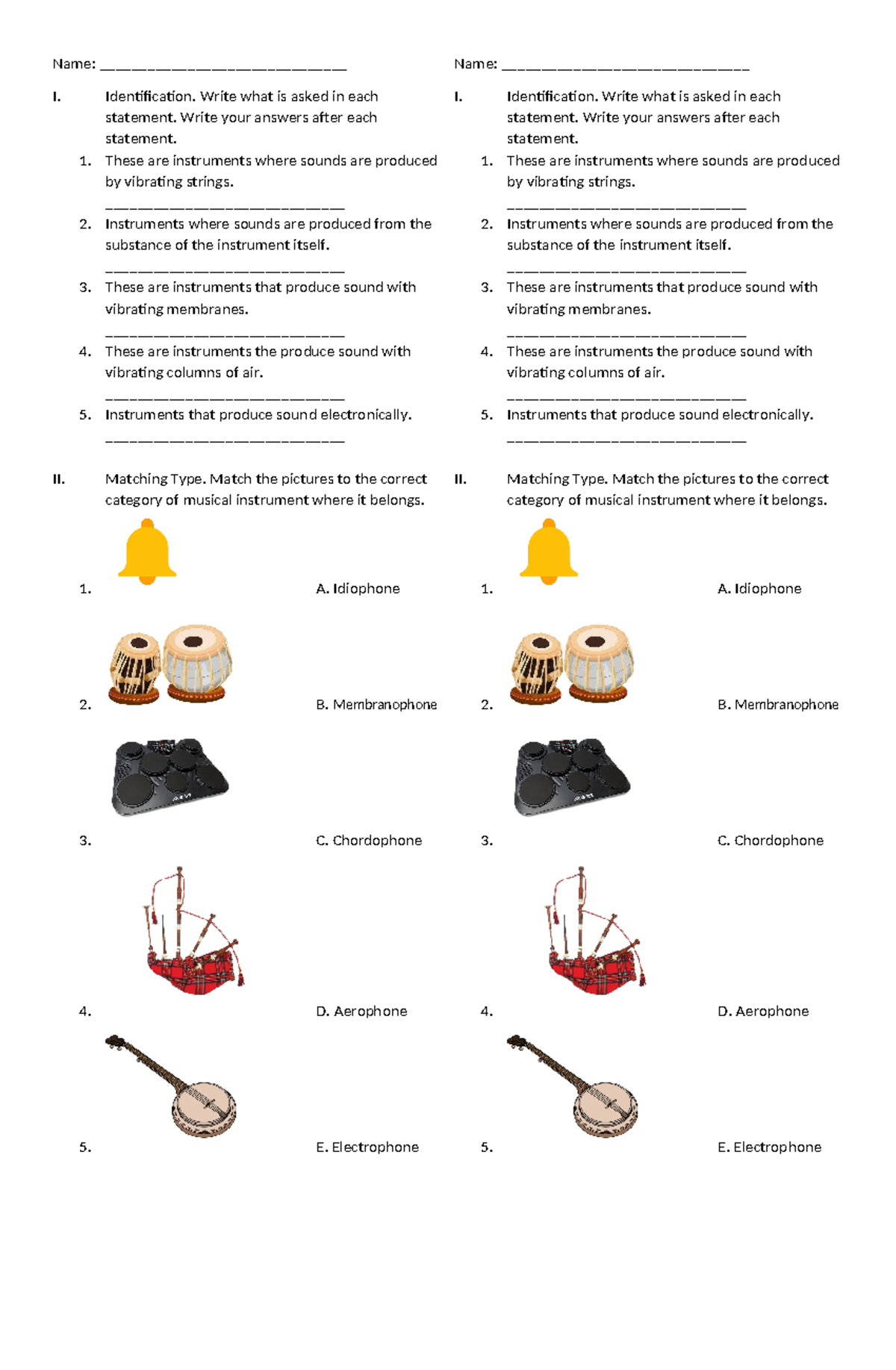 Musical Instruments Quiz - Name: _______________________________ I ...
