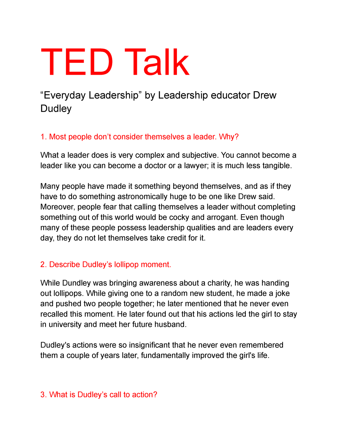Copy of TED Talk Everyday Leadership TED Talk Everyday Leadership
