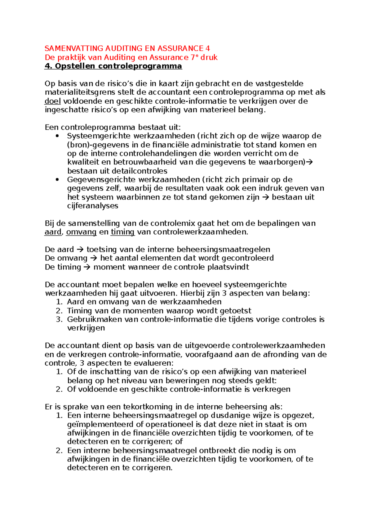 Samenvatting Auditing EN Assurance 4 , 7e Druk Praktijk - SAMENVATTING ...