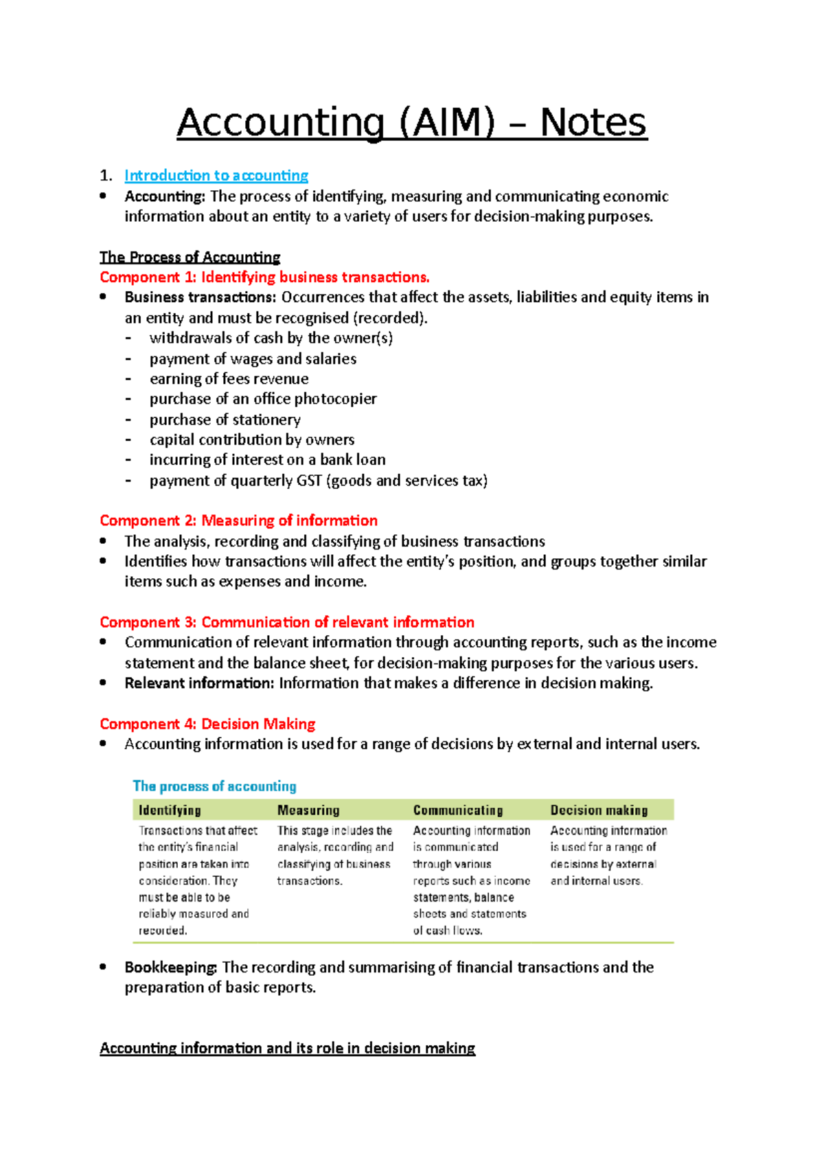 Accounting-AIM-Notes - Accounting (AIM) Notes 1. Introduction to ...