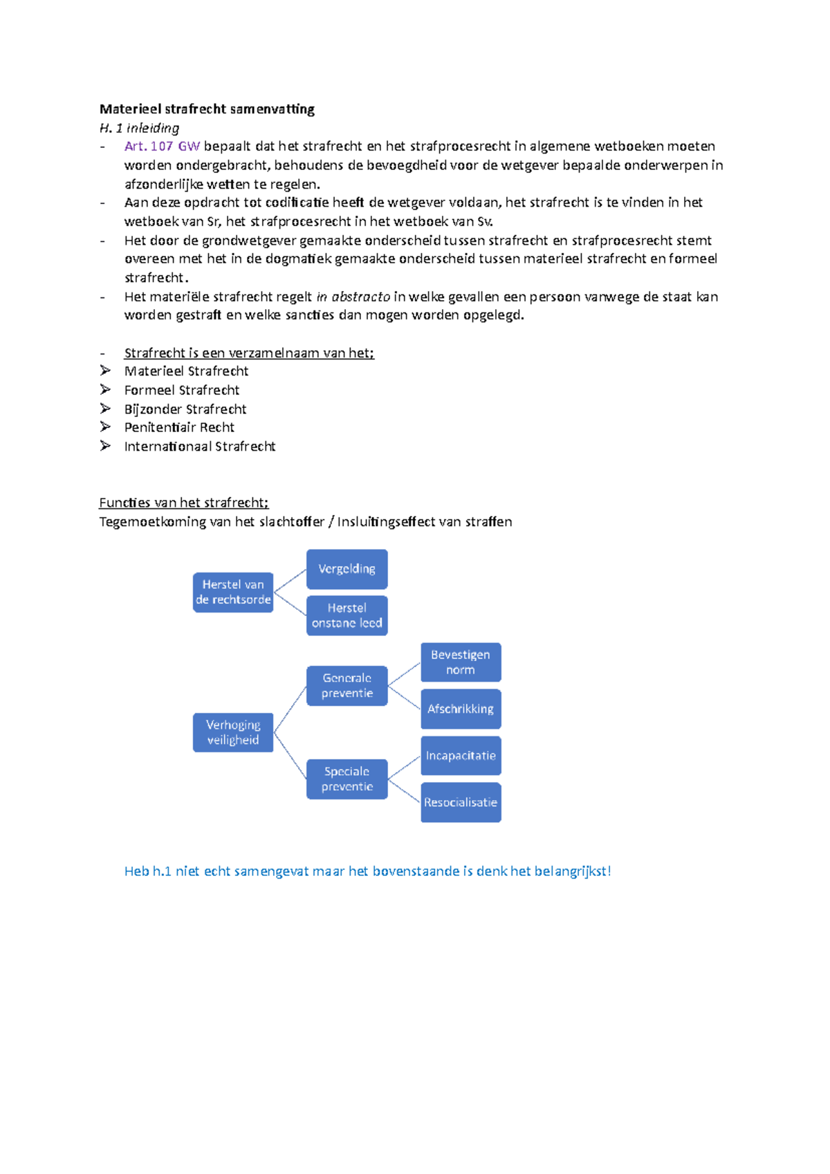 Materieel Strafrecht Samenvatting - 1 Inleiding Art. 107 GW Bepaalt Dat ...