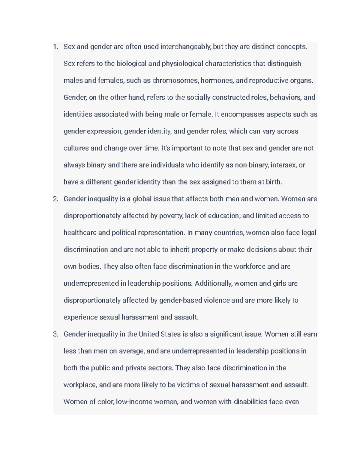 Sex and gender - Sociology Notes 2022/23 - Sex and gender are often ...