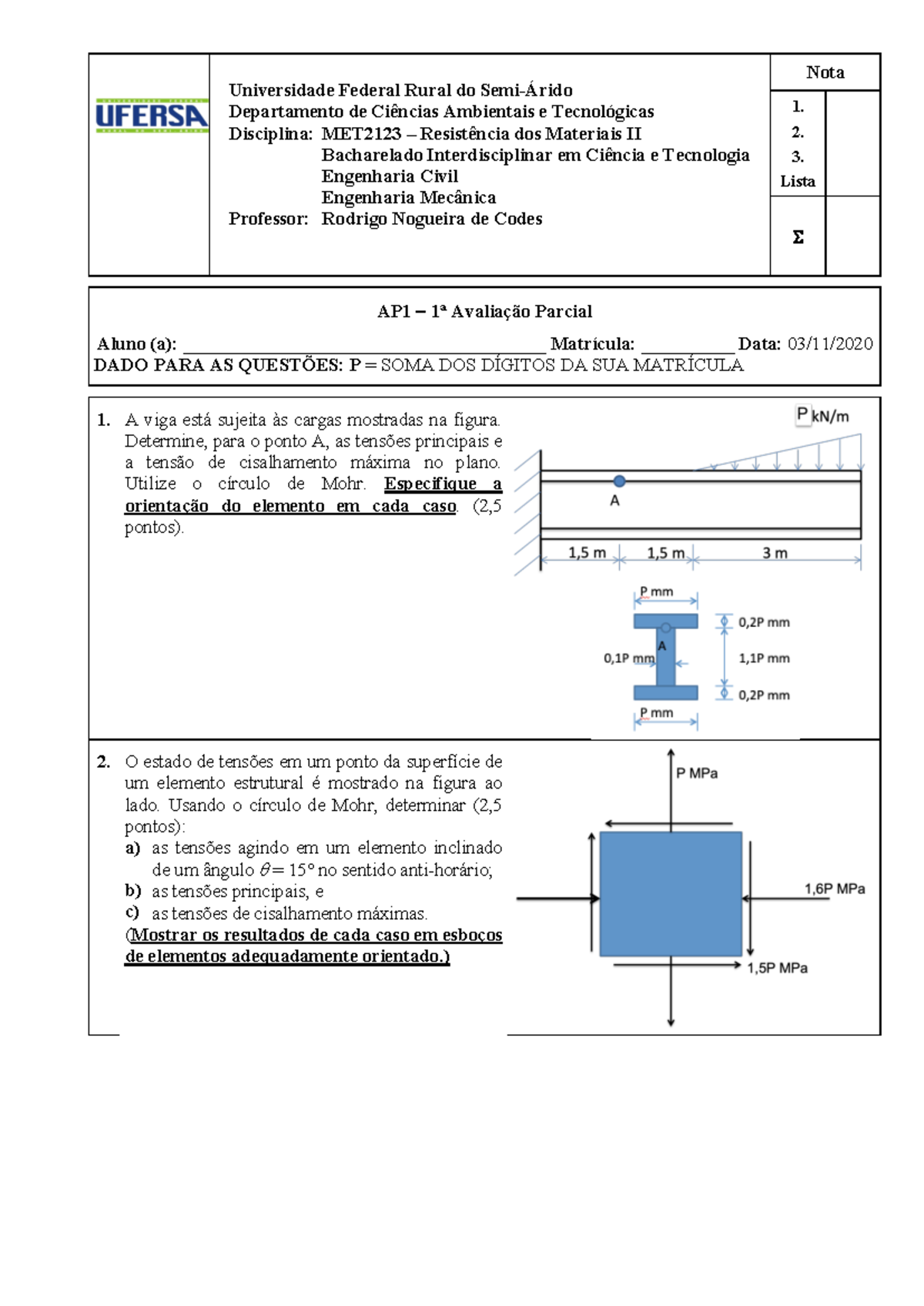 Resmat II - AP1 - 2020 - Universidade Federal Rural do Semi-Árido ...