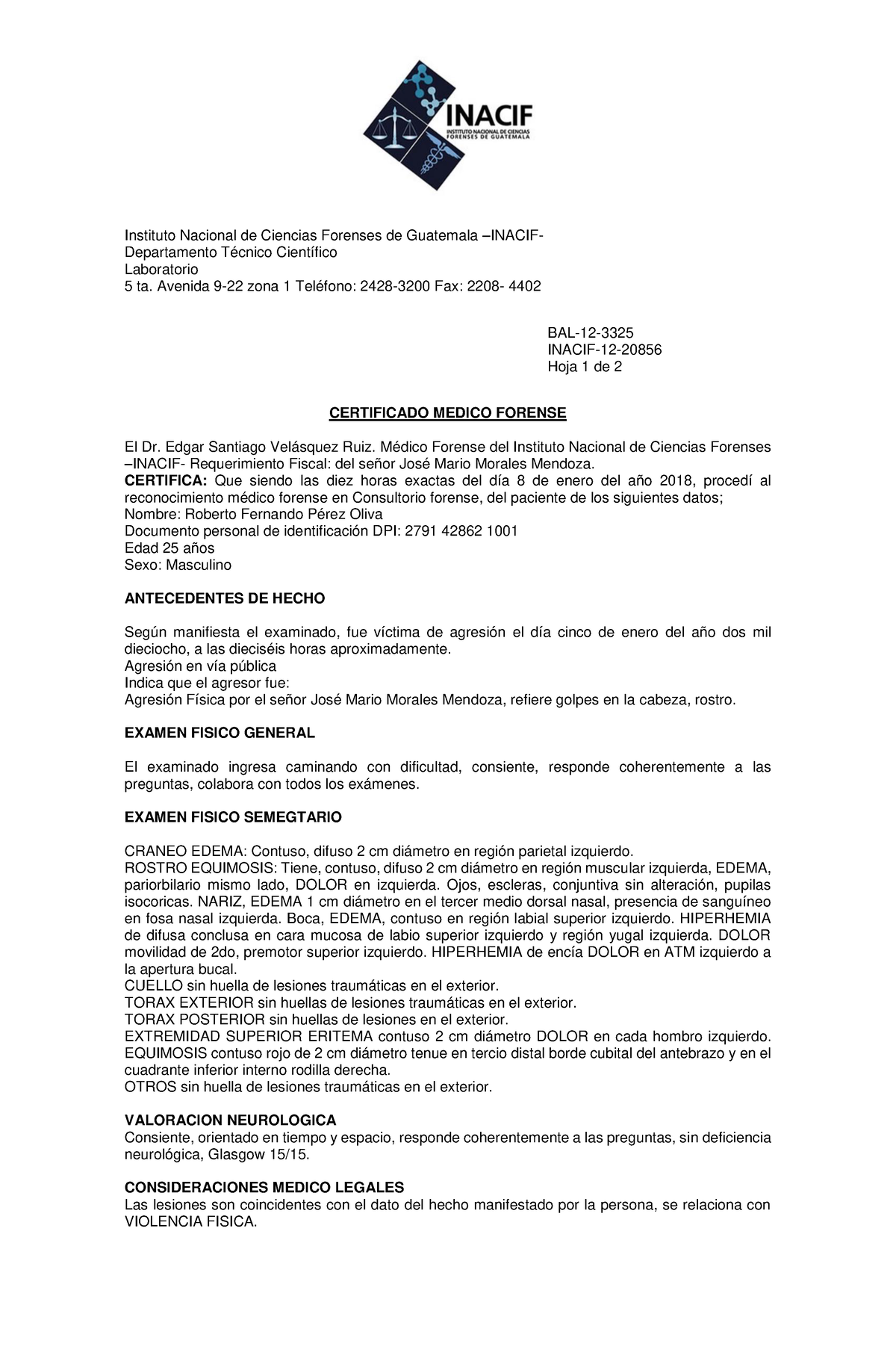 384284185 Informe Medico Forense Instituto Nacional De Ciencias Forenses De Guatemala Inacif 5917