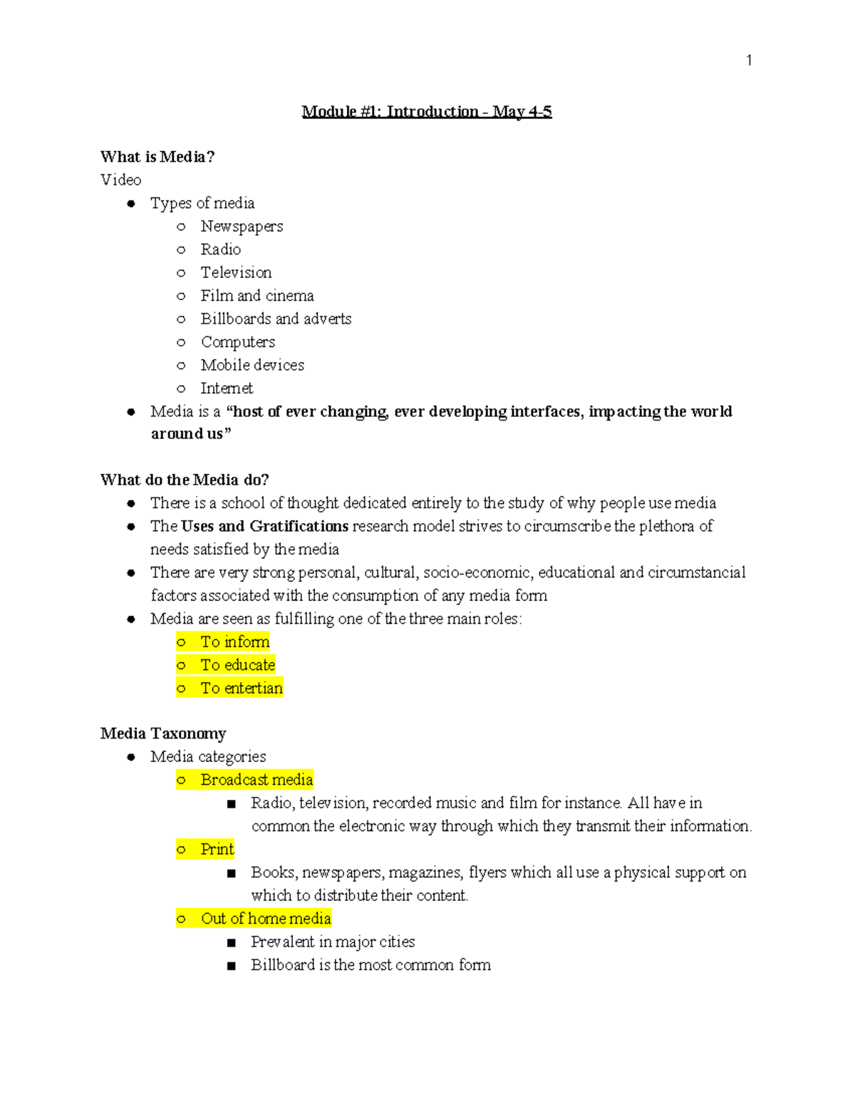 Module #1 Introduction - Module #1: Introduction - May 4- What Is Media ...