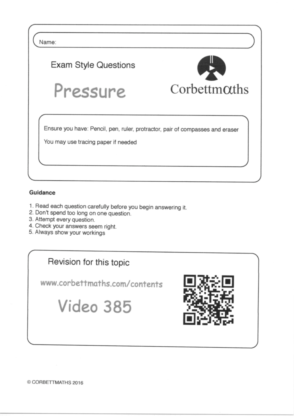Pressure-answers - Possible - Name: Exam Style Questions Pressure ...