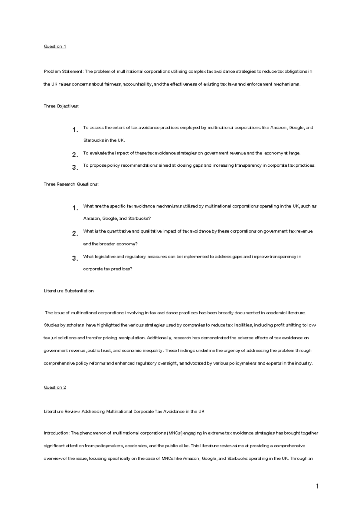 DOC - Question 1 Problem Statement: The problem of multinational ...