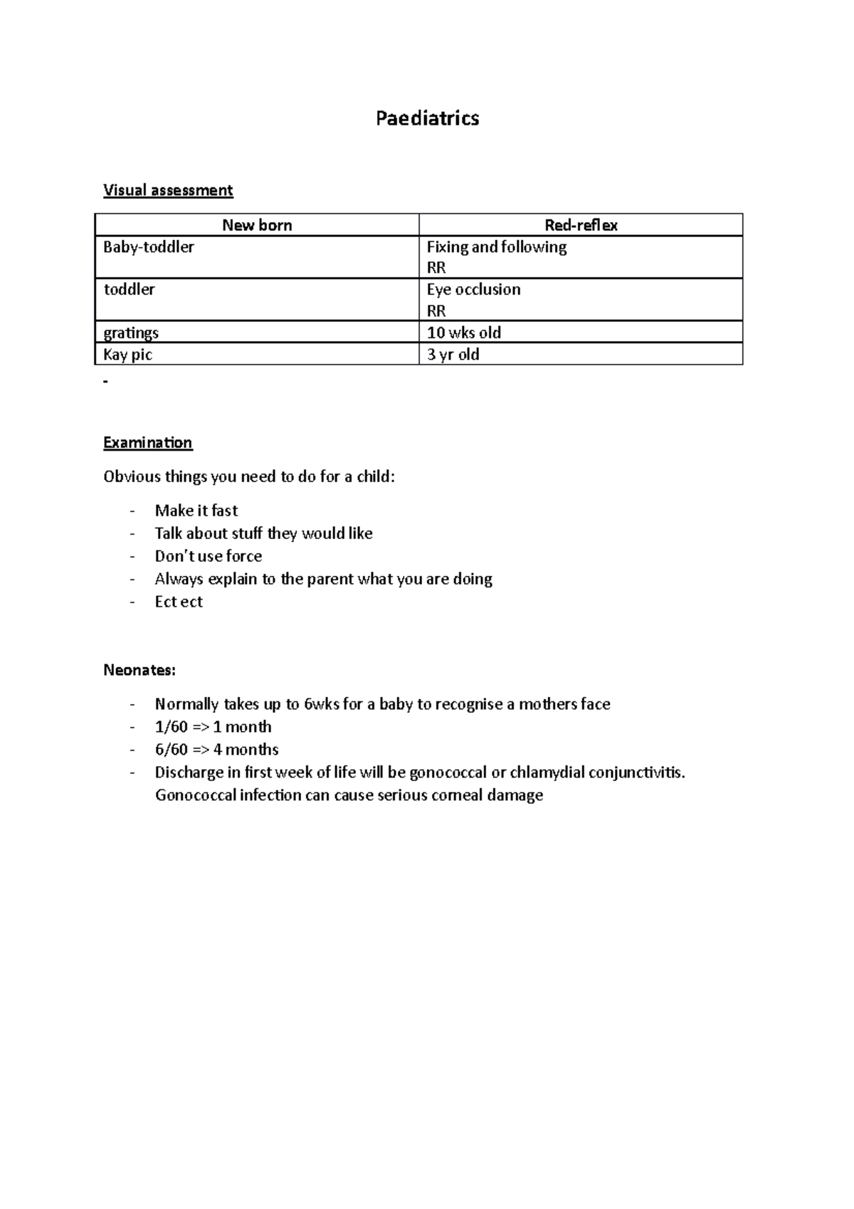 Paediatrics - n/a - Paediatrics Visual assessment New born Red-reflex ...