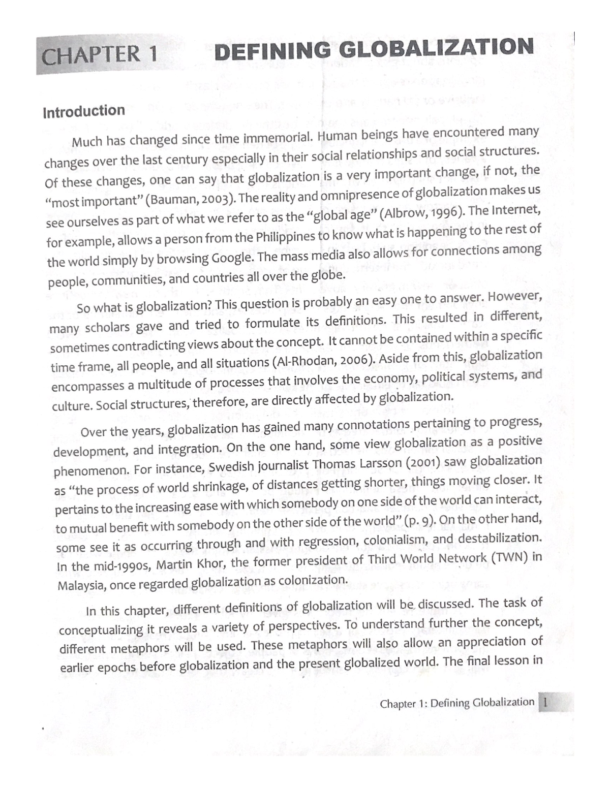 1 - Define the Globalization - CHAPTER 1 DEFINING GLOBALIZATION ...
