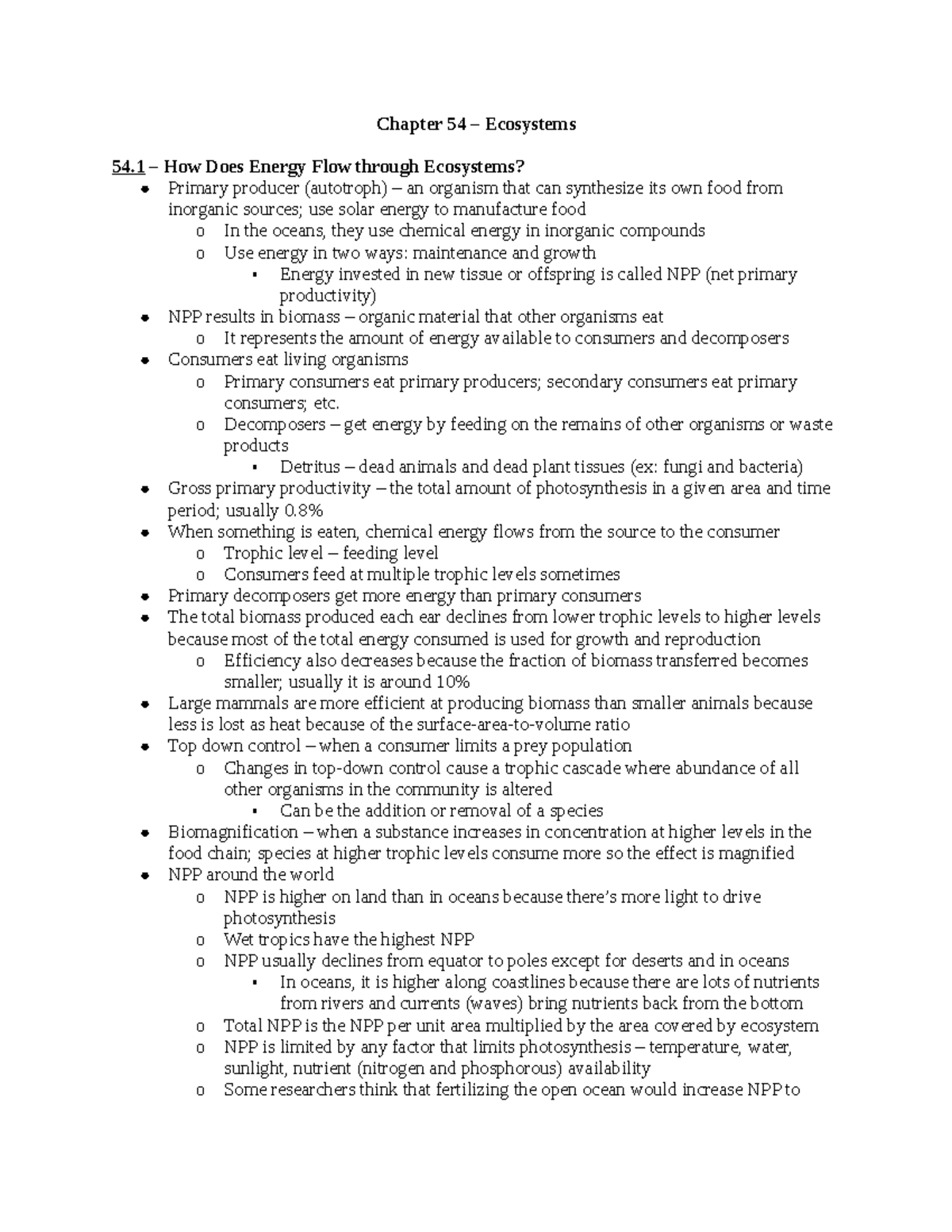 Summary Of Biological Science Textbook Chapters And Lecture Notes - A B ...