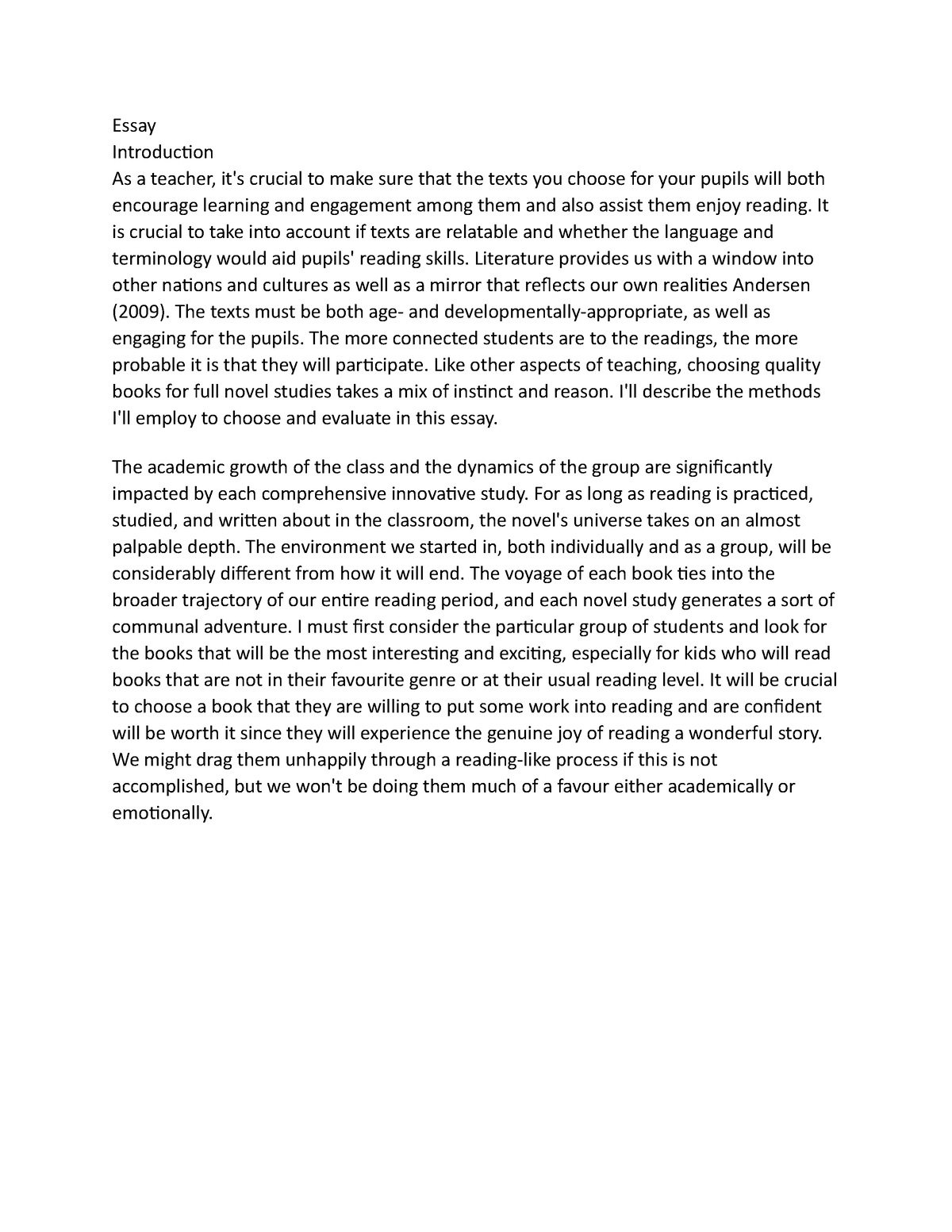 essay about teachers introduction