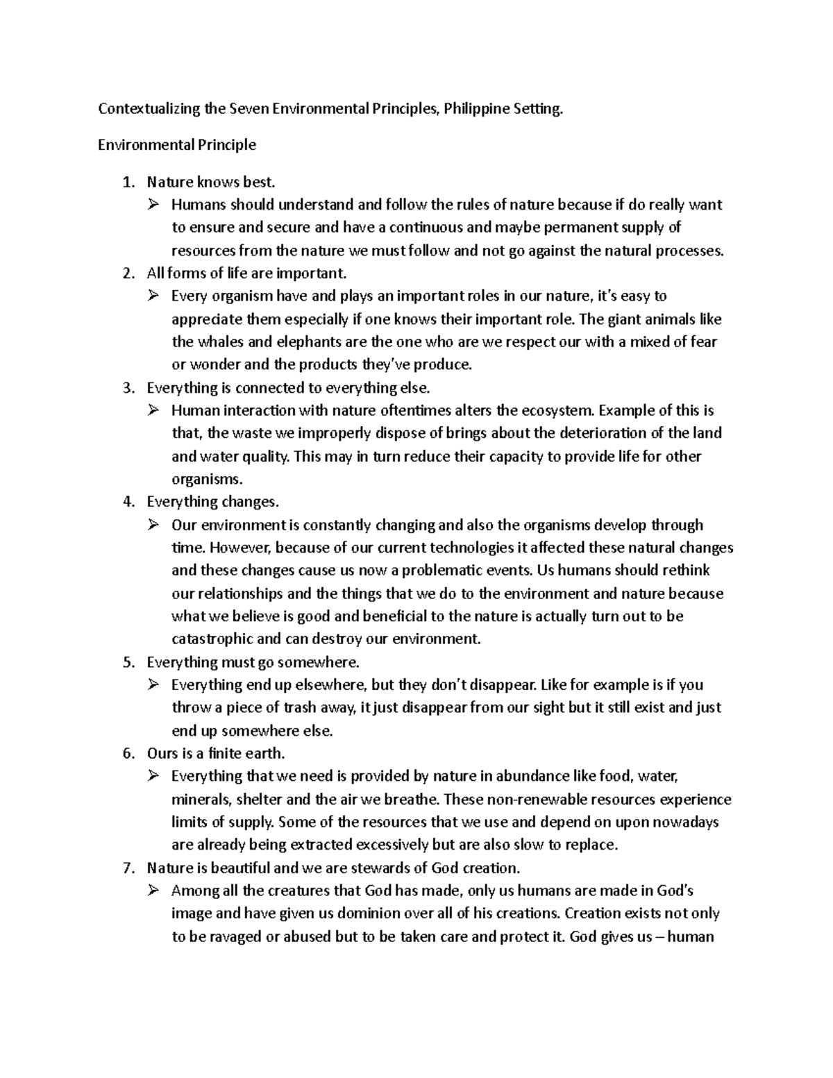 Nstpro 1 Lecture Notes Contextualizing The Seven Environmental Principles Philippine 