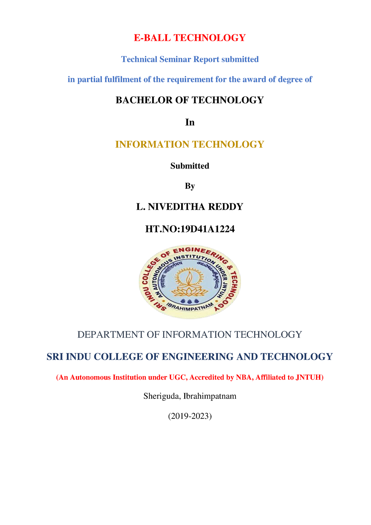 Technical Seminar Sample Document - E-BALL TECHNOLOGY Technical Seminar ...